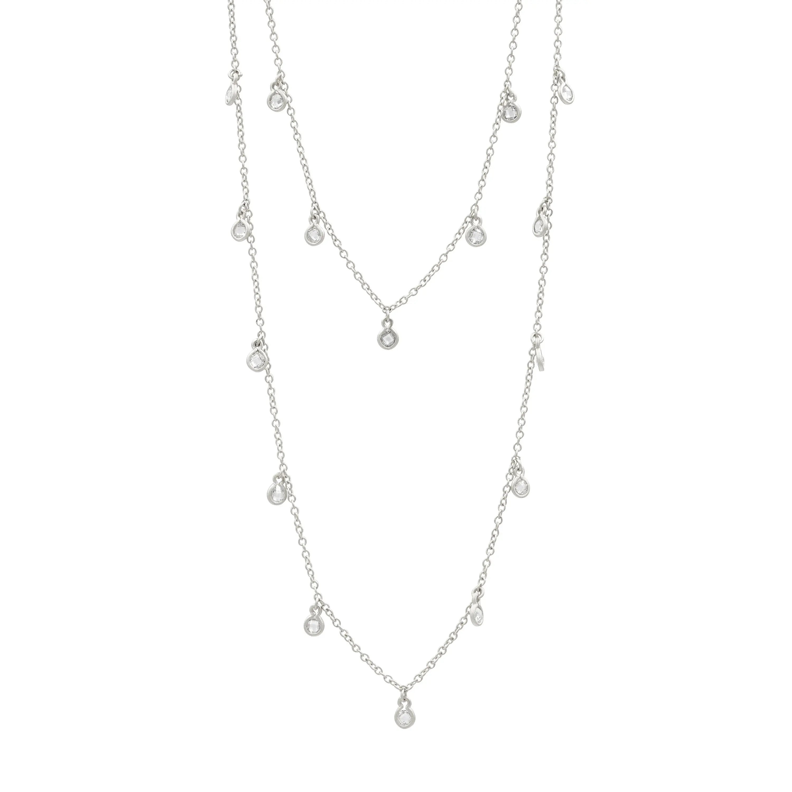 Elegant Bezel Droplet Strand Necklace - Dainty Layering Chain for Women, Perfect for Weddings, Date Nights & Special Occasions