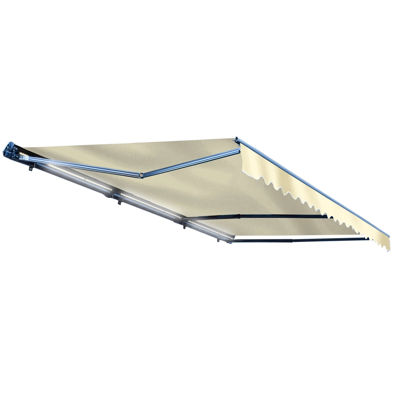 Aleko 20x10 Feet Half Cassette Motorized Retractable LED Patio Awning - Ivory Luxury Outdoor Shade Solution for Deck, Garden & Backyard Relaxation
