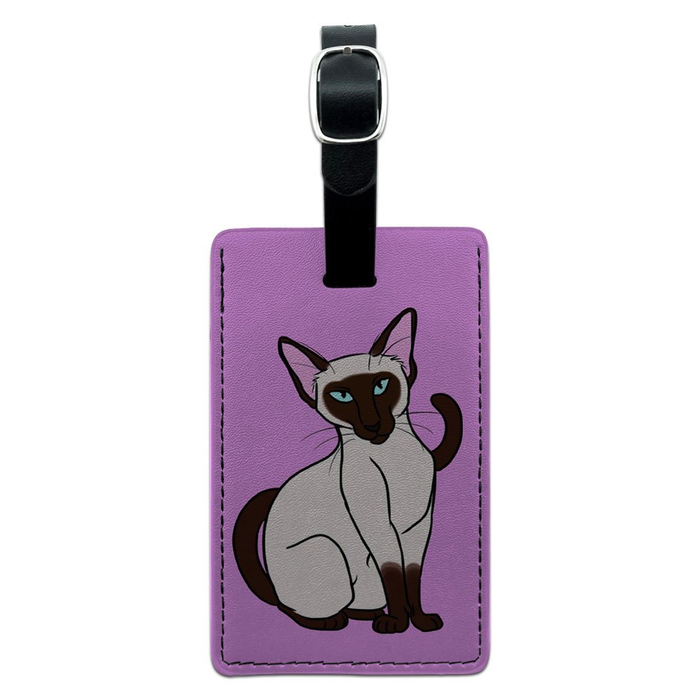 Siamese Cat Pink Leather Luggage Tag - Personalized Pet ID Tag for Suitcases & Carry-On Bags - Durable Travel Accessory for Cat Lovers (Black) | Perfect for Airports, Vacations & Pet-Friendly Travel
