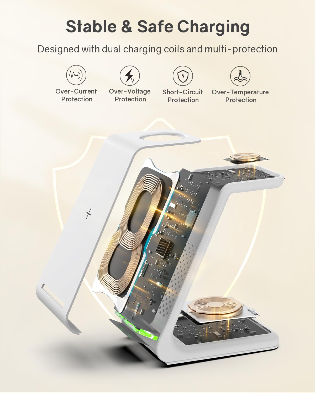 3-in-1 Wireless Charging Station for iPhone 16/15/14/13/12, Apple Watch 8/7/SE/6/5/4/3/2, AirPods Pro/3/2 & Samsung Phones - Fast Qi-Certified Charger Stand Dock for Bedside, Office & Travel