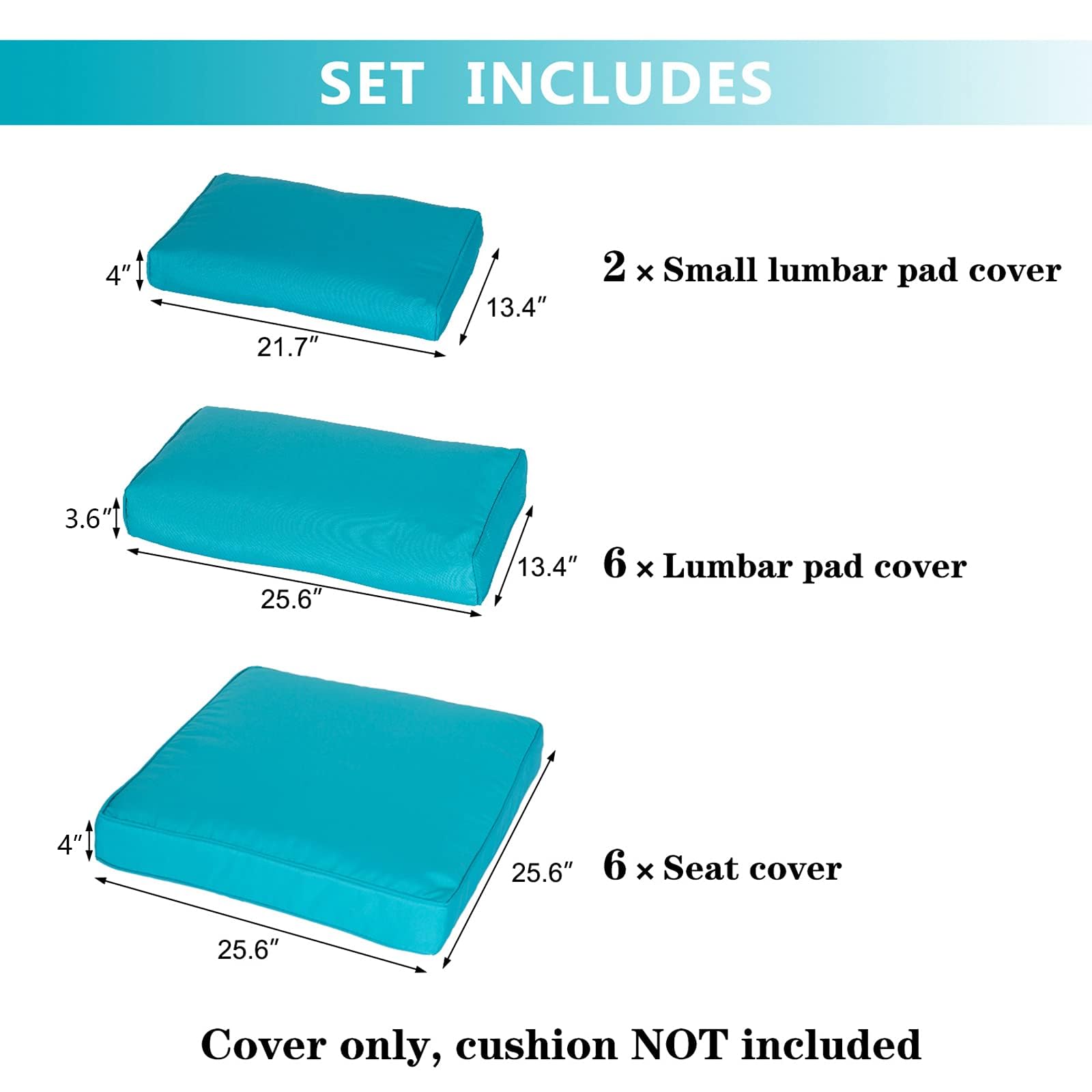 7-Piece Outdoor Cushion Covers Set for Patio Furniture - Water-Resistant Replacement Slipcovers for Rattan Sectional Sofa with Zipper Closure (Turquoise, 14