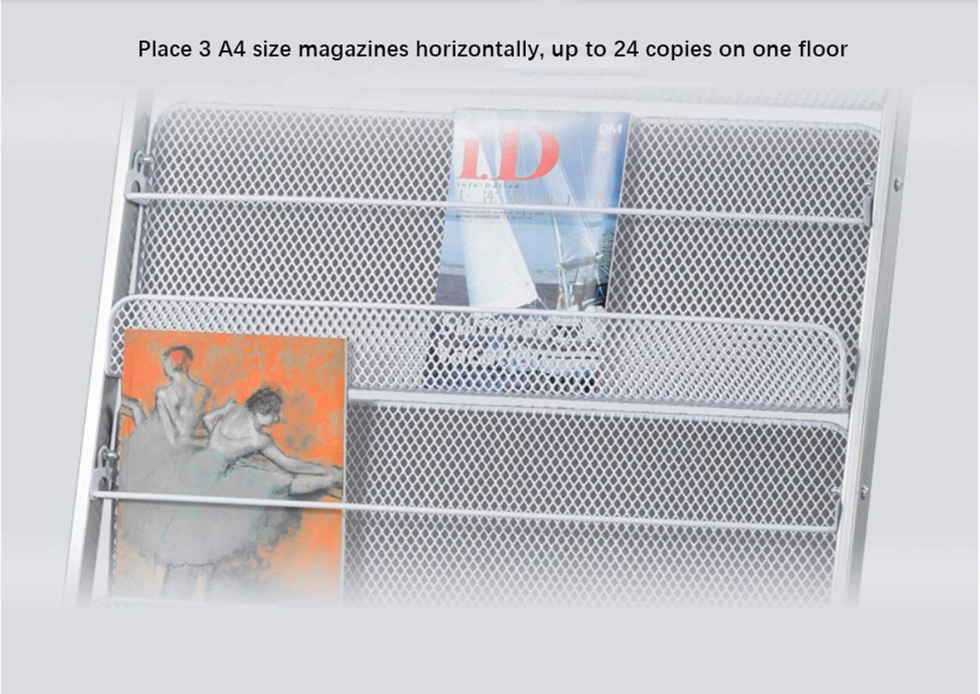 Metal Floor Standing Magazine Rack Holder - 4 Pocket Organizer for Books, Newspapers & Magazines - Home Office Storage Solution (Silver) | Perfect for Living Room, Study & Waiting Areas
