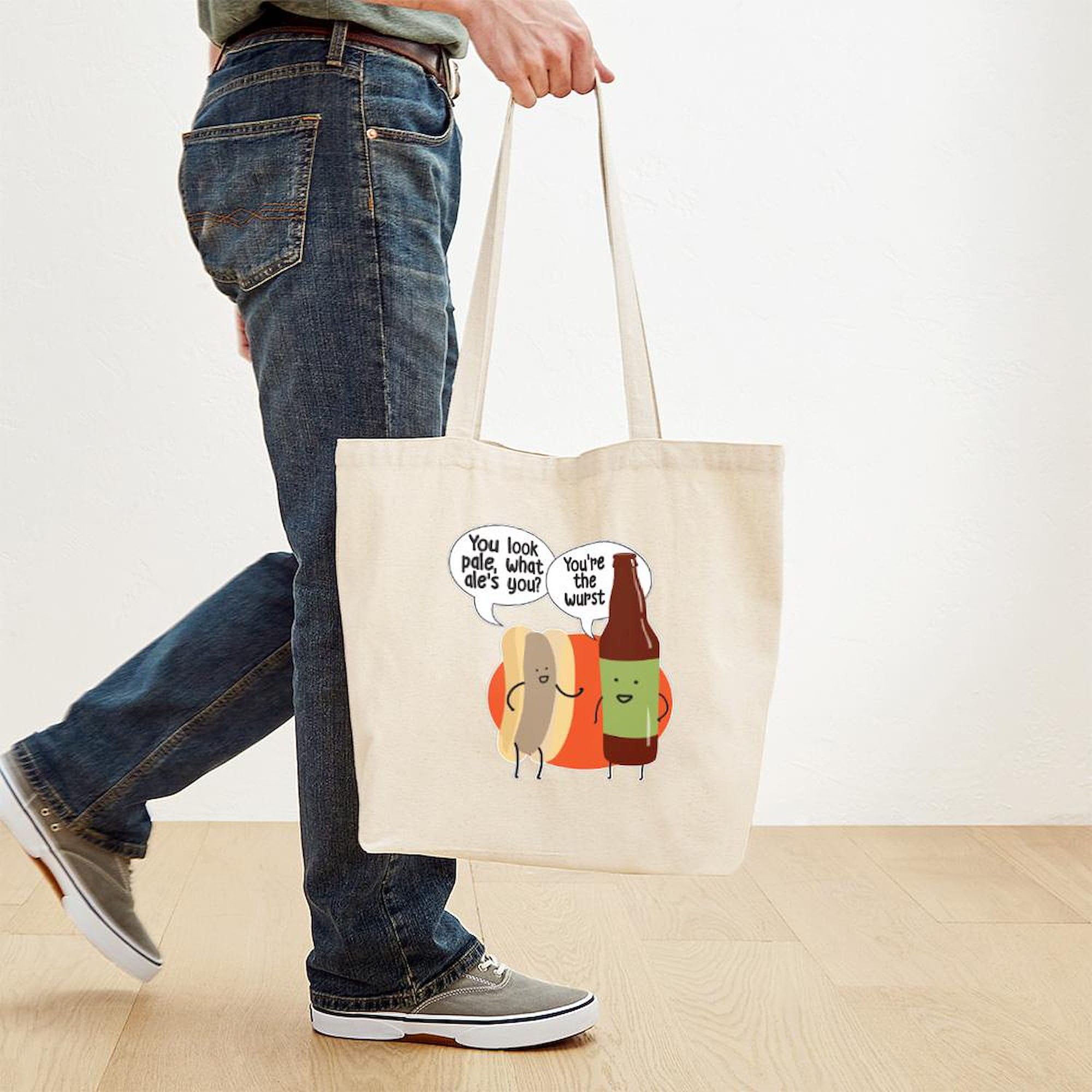 **Ale Bratwurst Tote Bag - Natural Canvas Reusable Shopping Bag for Groceries, Beach, Picnics & Errands**