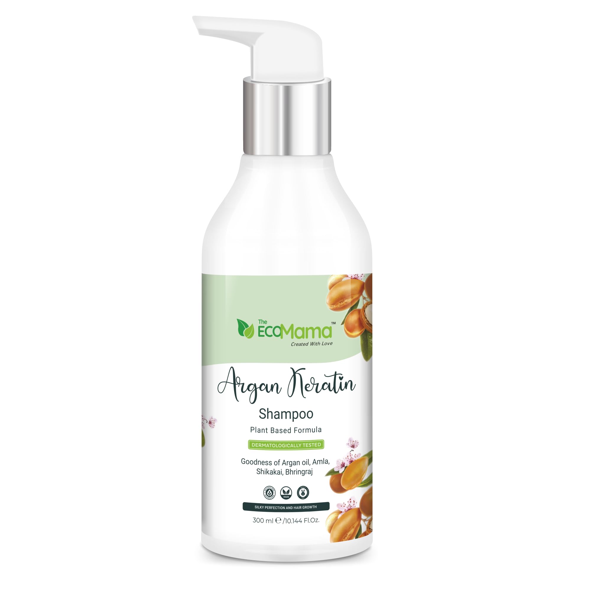 Eco Mama Argan Keratin Shampoo 300ml with Amla Oil, Bhringraj Oil & Vitamin E - Natural Vegan Hair Care for Dry, Damaged Hair | Strengthens & Nourishes | Perfect for Daily Use & Color-Treated Hair