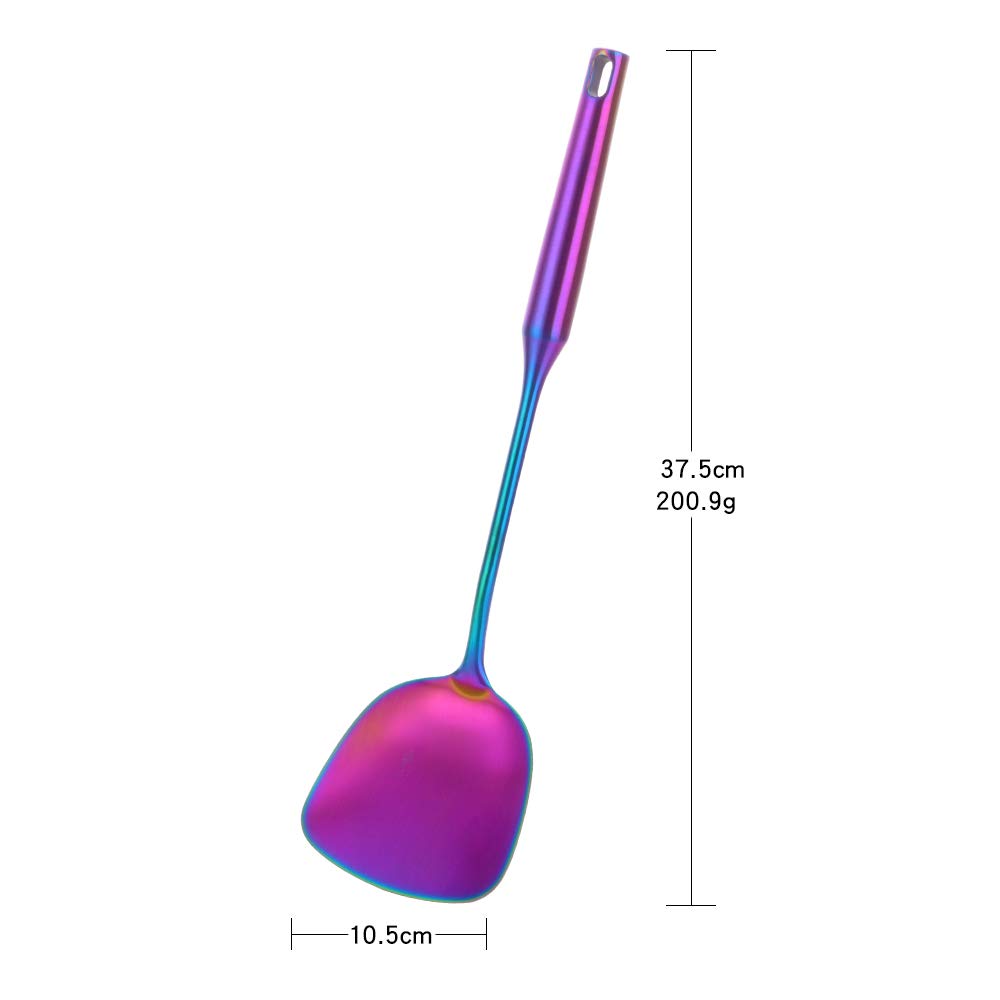 BuyGo Stainless Steel Rainbow Turner Spatula - Heat-Resistant Wok Utensil for Cooking, Flipping & Pressing - Ergonomic Grip Handle, Dishwasher Safe - Perfect for Stir-Fry, Pancakes & BBQ