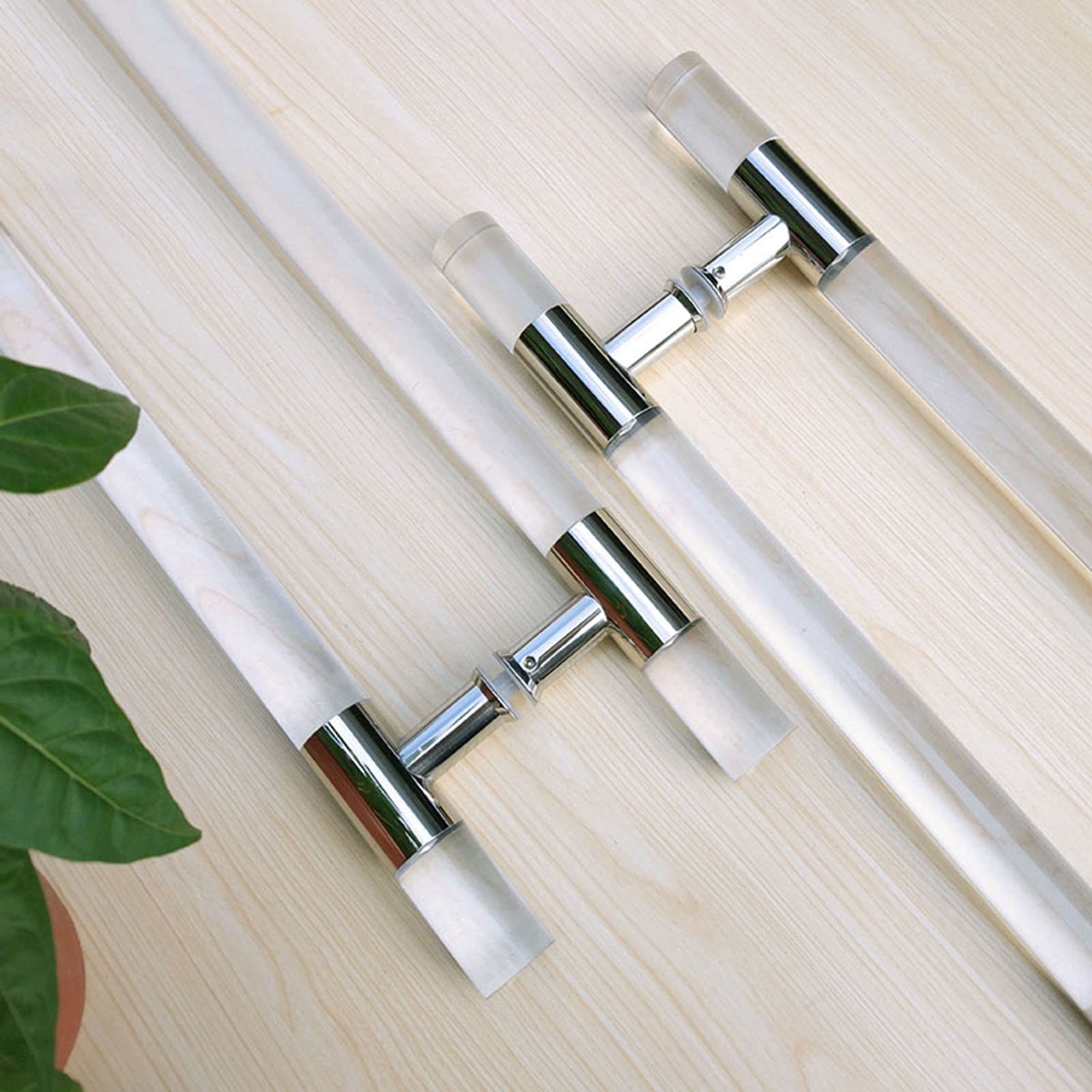 Modern Clear Acrylic Entry Door Handle - Crystal Dummy Bar Sliding Barn Door Pull - Internal/External Double Sided H-Shape Swing Door Knob with Hardware Kit (Silver, 100cm/39inch) - Perfect for Farmhouse, Office, and Interior/Exterior Doors