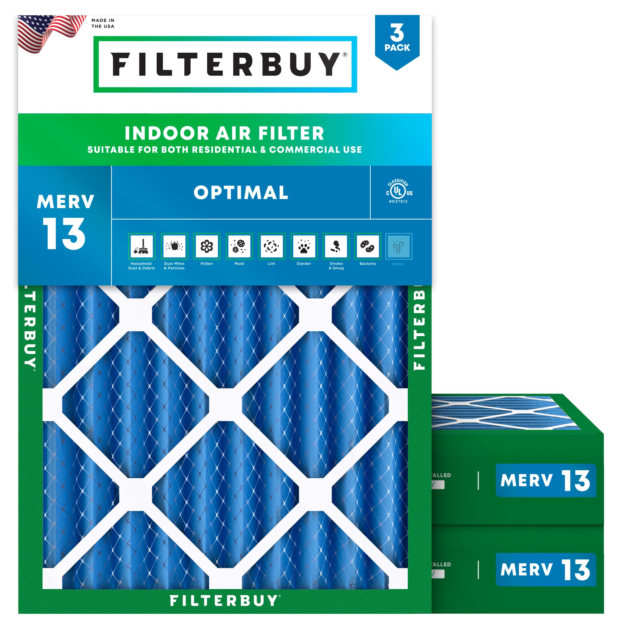 Filterbuy 25x28x4 MERV 13 Pleated Air Filter 3-Pack - High Efficiency HVAC Furnace AC Replacement (Actual Size 24.5x27.5x3.63