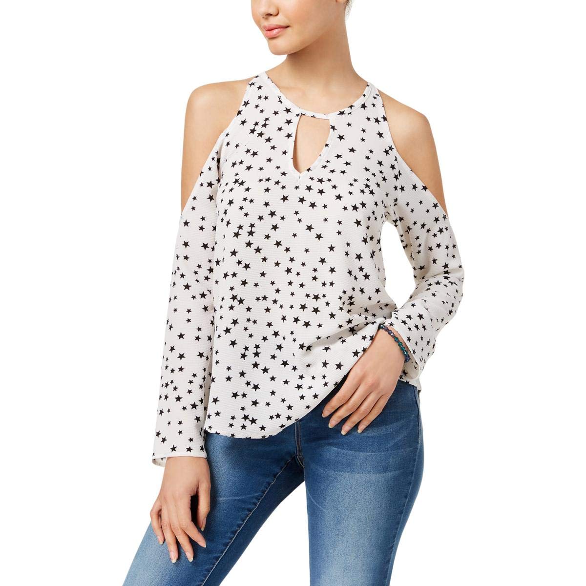 Seven Sisters Women's Cold Shoulder Keyhole Pullover Top - White M for Summer Outings