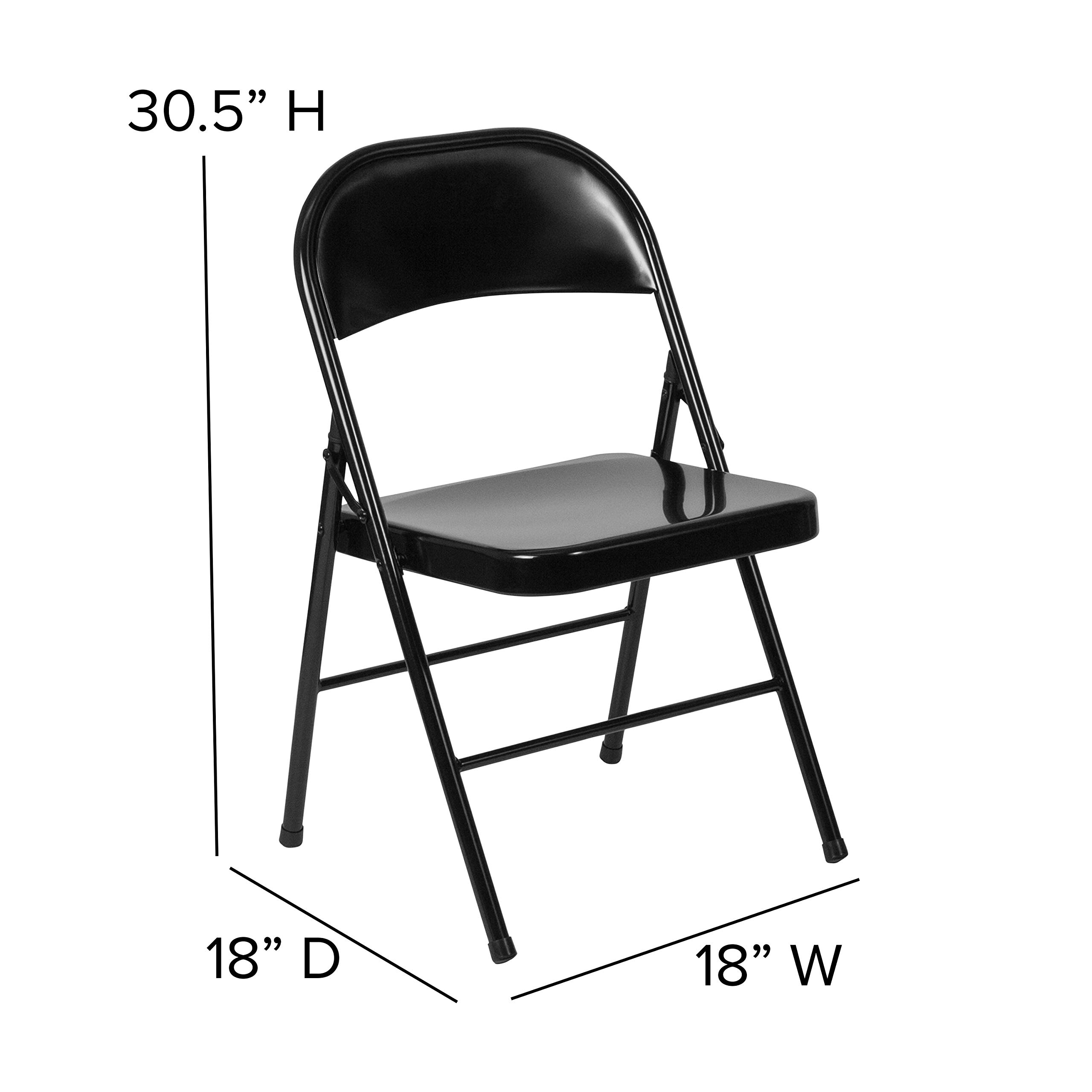 2 Pack Heavy Duty Black Metal Folding Chairs with Double Bracing - Sturdy & Portable for Outdoor Events, Parties, Camping, and Home Use