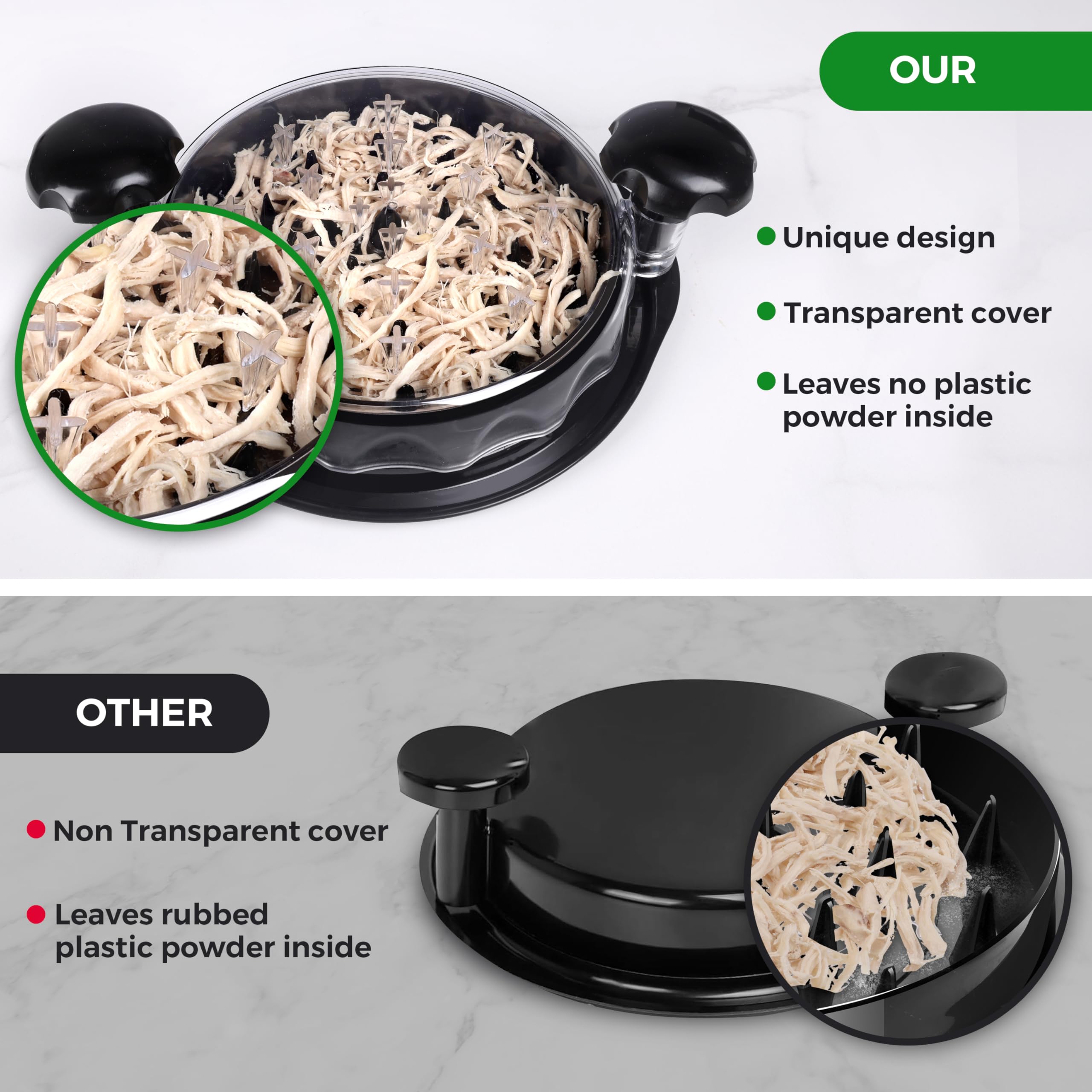 Professional Chicken Shredder Tool - Effortless Meat Shredder with Twist Function, Transparent Lid & Non-Slip Grip - Perfect for Pulled Chicken, Tacos, Sandwiches & Meal Prep