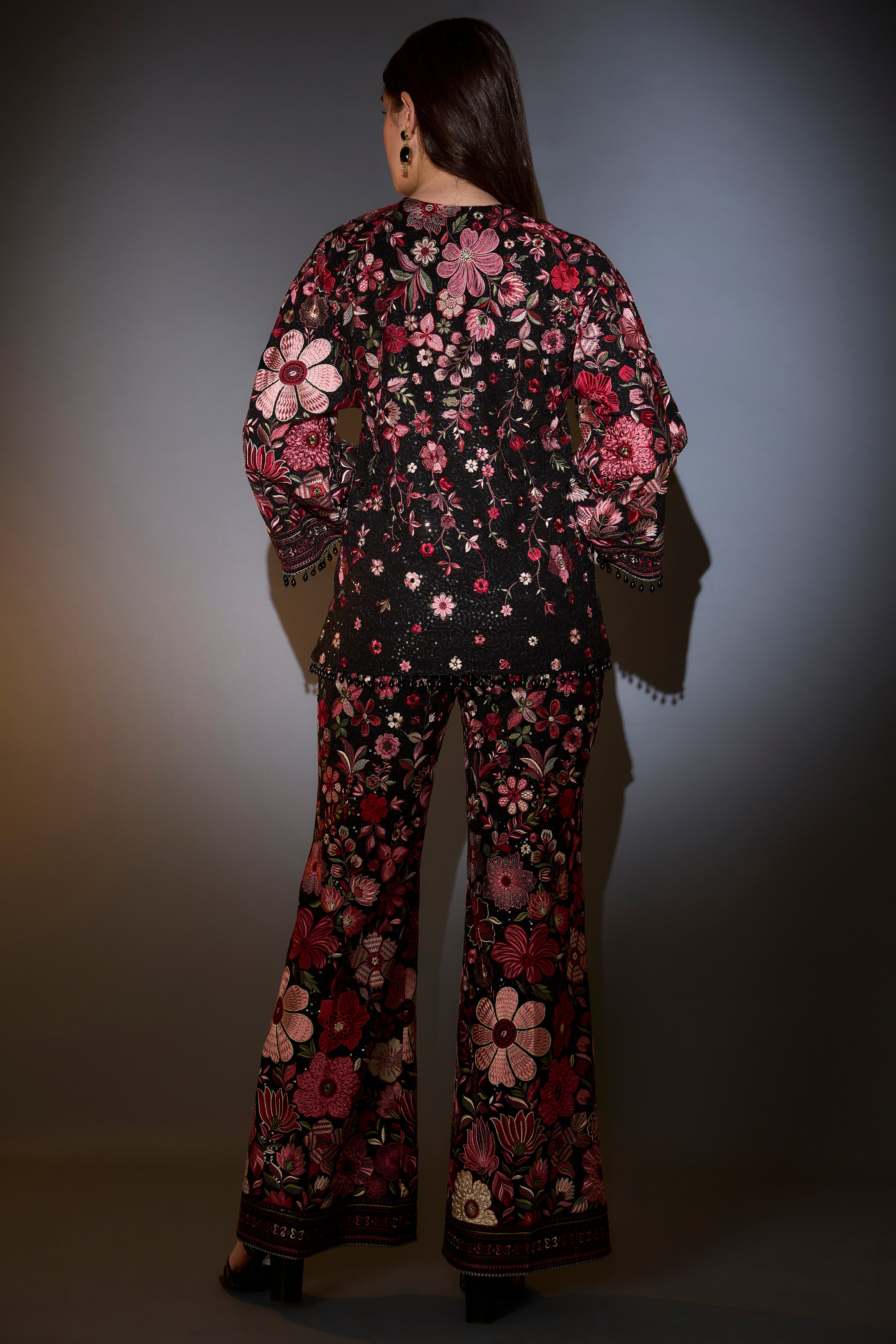 Floral Print Tunic Set with Boot Cut Pants - Women's Multi-Colored Boho Outfit for Casual Wear, Office & Summer Vacation