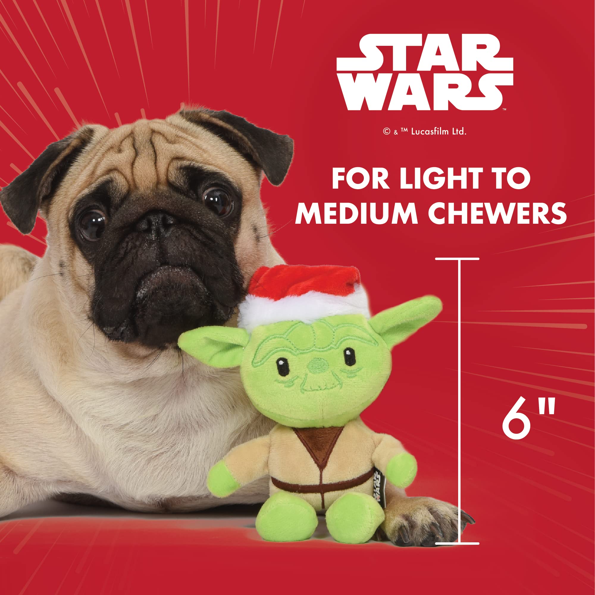 Star Wars Yoda Dog Toy - Santa Yoda Squeaky Chew Toy for Small Dogs | 6 Inch Holiday Plush Toy for Puppies | Perfect Christmas Gift for Star Wars Fans & Pet Lovers | Fun Interactive Playtime & Training Reward