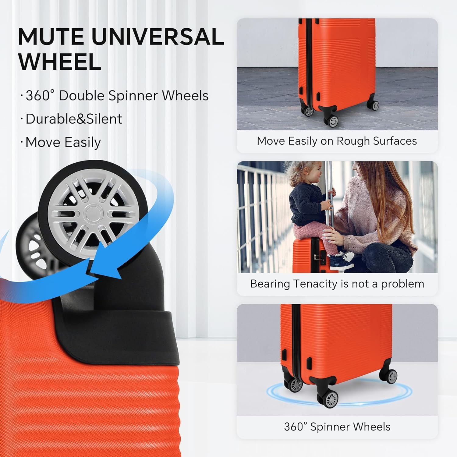 TSA Lock Hardshell Luggage Set with 360° Spinner Wheels - Lightweight Rolling Suitcase Carry On for Women & Men (4-Piece Orange) - Perfect for Air Travel, Business Trips & Family Vacations