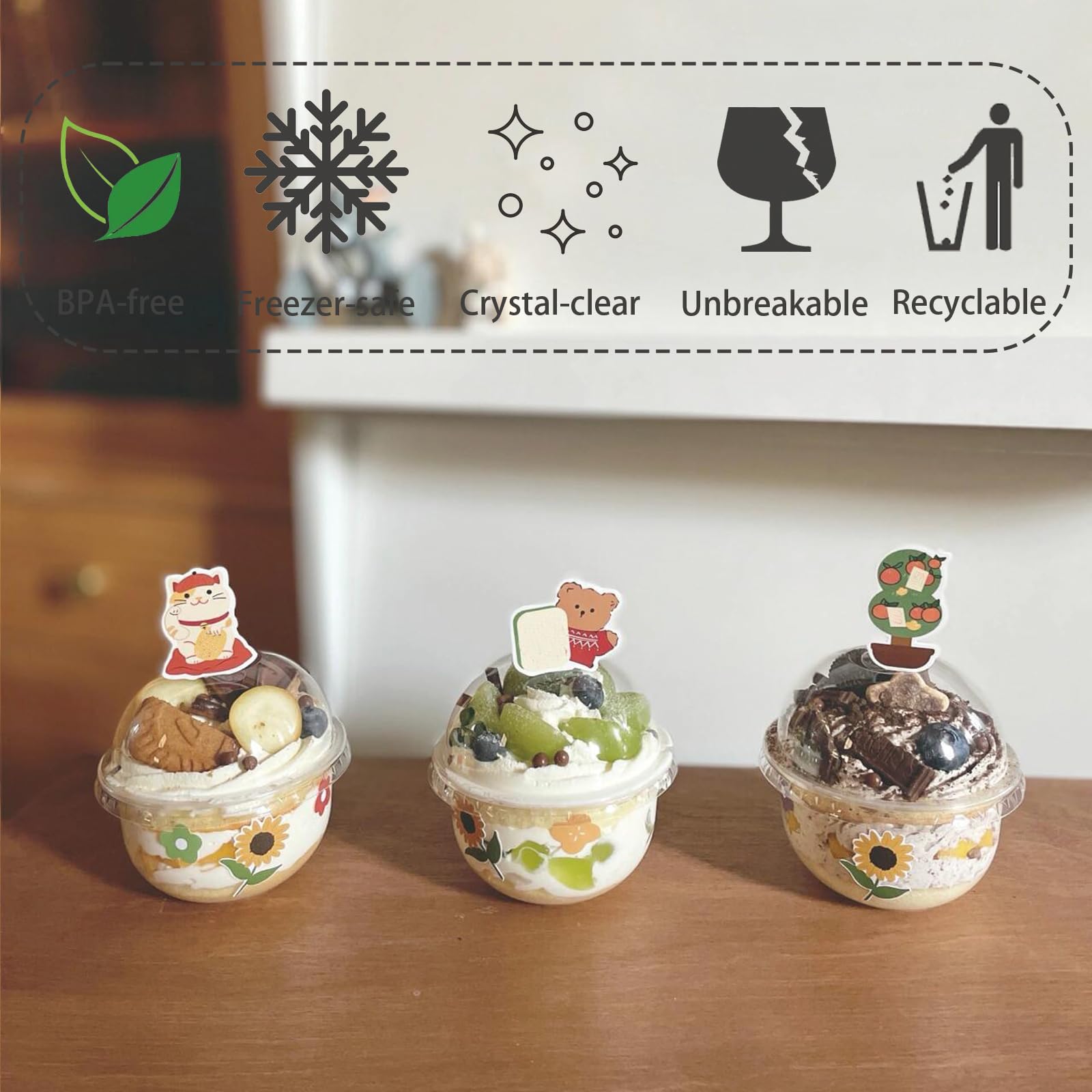 50 Pack 8 oz Clear Plastic Cups with Dome Lids & Spoons - Disposable Mini Dessert Cups for Ice Cream, Pudding, Yogurt, Parfait, Fruit - Perfect for Parties, Catering, and Home Use