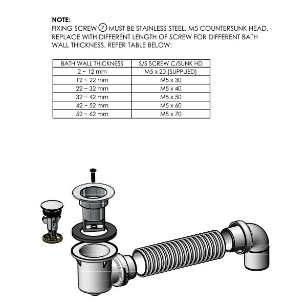 ART Australia Bath Bend Pop Down® and Connector in Brushed Nickel Finish - Perfect for Modern Bathroom Faucet Installations and Plumbing Upgrades