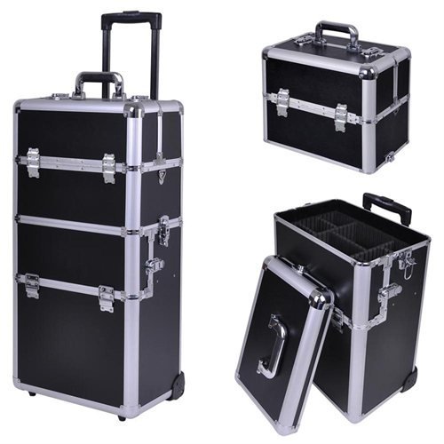 Stackable & Interchangeable Professional Makeup Train Case - Rolling Cosmetic Organizer with Wheels (Black) | Perfect for Salon, Travel & Makeup Artists
