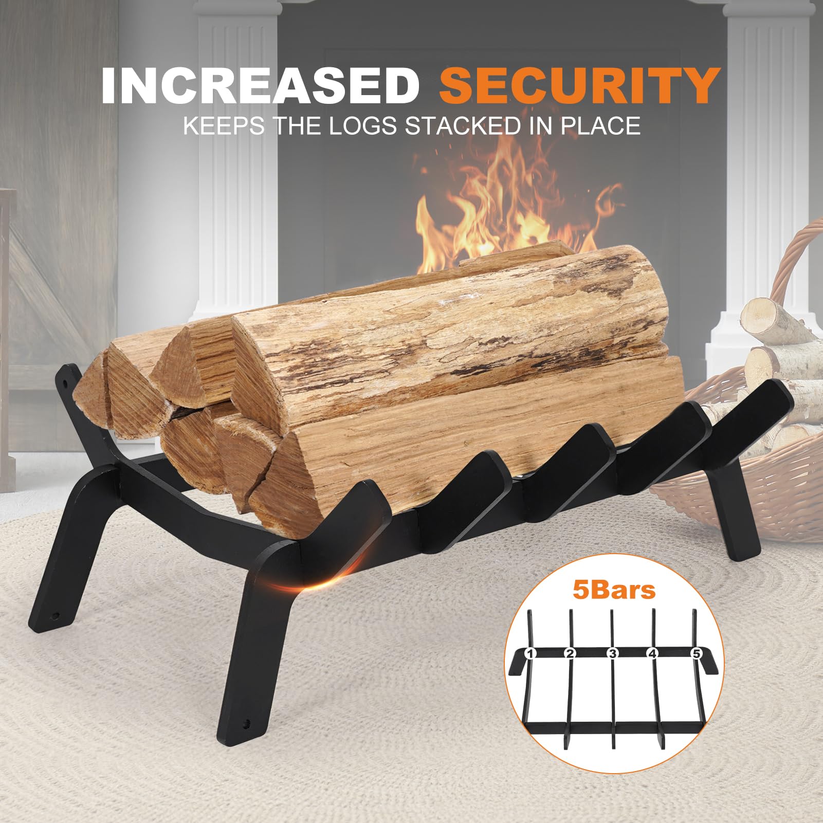 17 Inch Heavy Duty Steel Fireplace Grate - Indoor Fireplace Log Holder & Firewood Rack for Wood Stove | Durable Fireplace Accessory for Cozy Home Heating & Winter Decor