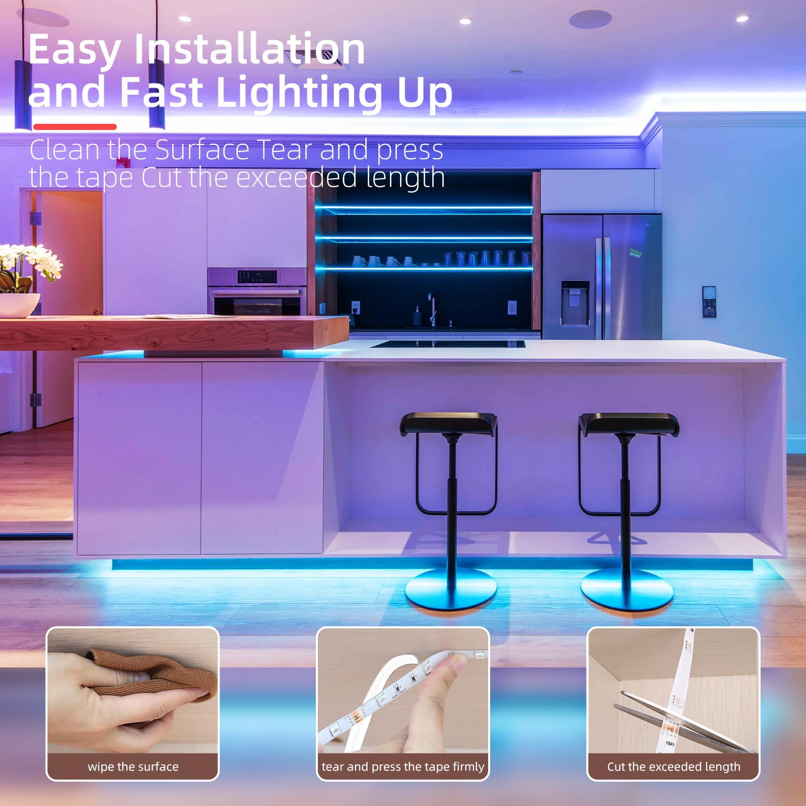 Easeking 32.8ft Bluetooth LED Strip Lights (2x16.4ft) - 300 LEDs Smart RGB Light Strips with App & Remote Control, Music Sync for Bedroom, Home Decor, Gaming Setup & Party Lighting