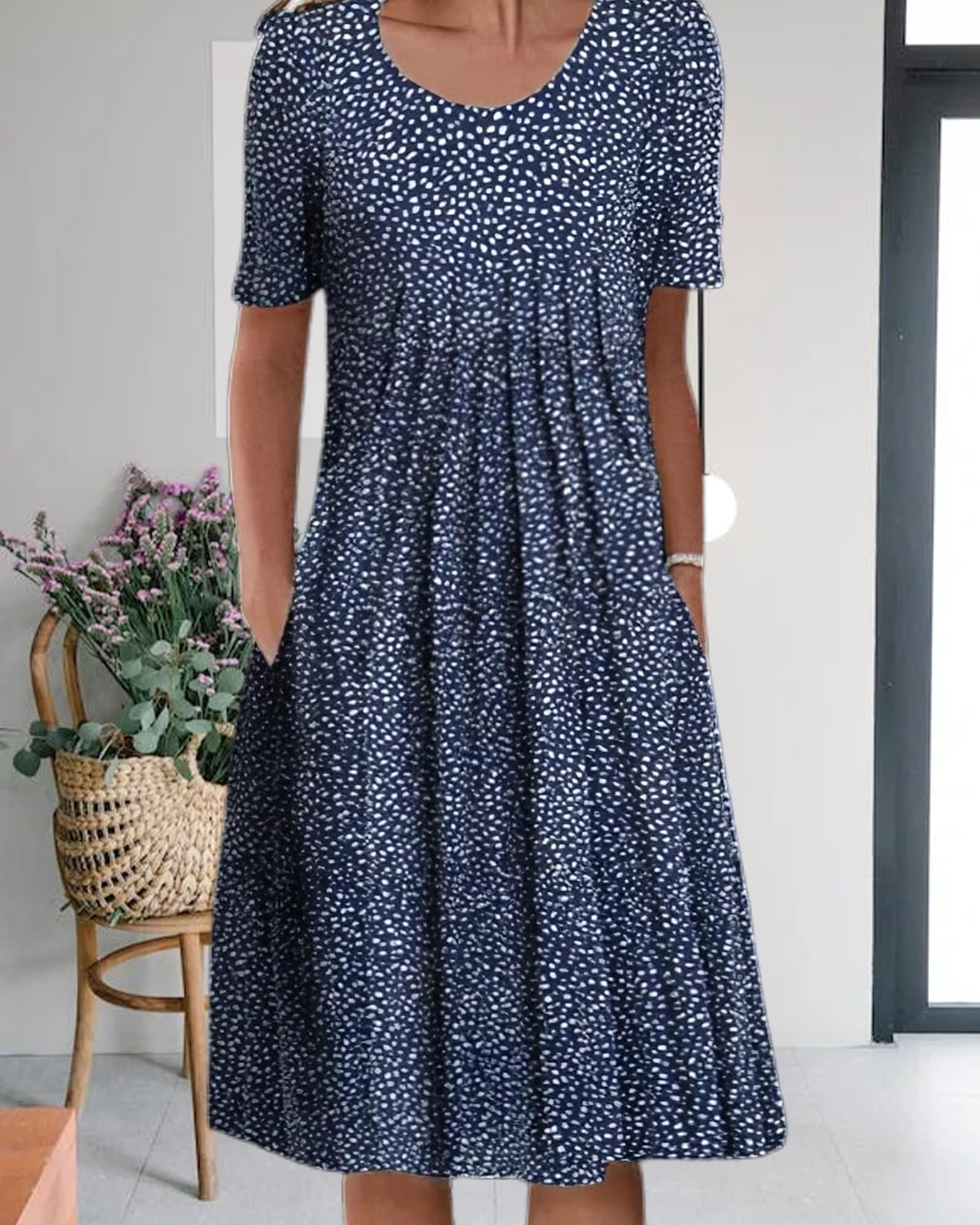 Women's Boho Floral Print Short Sleeve T-Shirt Dress - 2024 Summer Casual Loose Swing Midi Dress with Pockets | Perfect for Beach Vacations, Music Festivals & Everyday Wear
