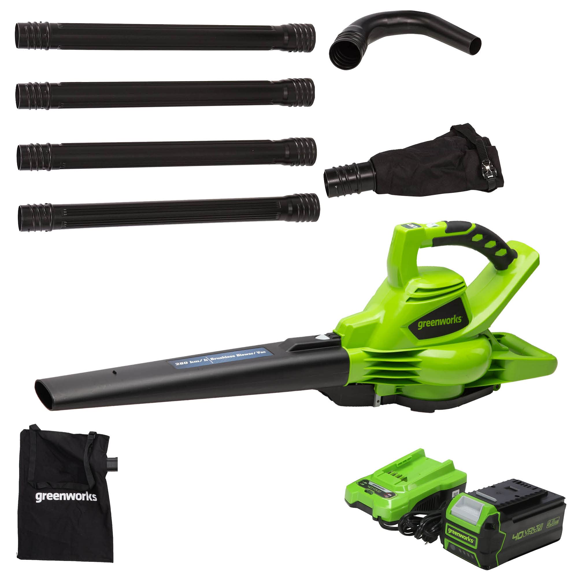 Greenworks 40V 185 MPH Brushless Cordless Leaf Blower & Vacuum with Universal Gutter Kit GK0A00 - Perfect for Yard Cleanup, Leaf Removal & Gutter Maintenance