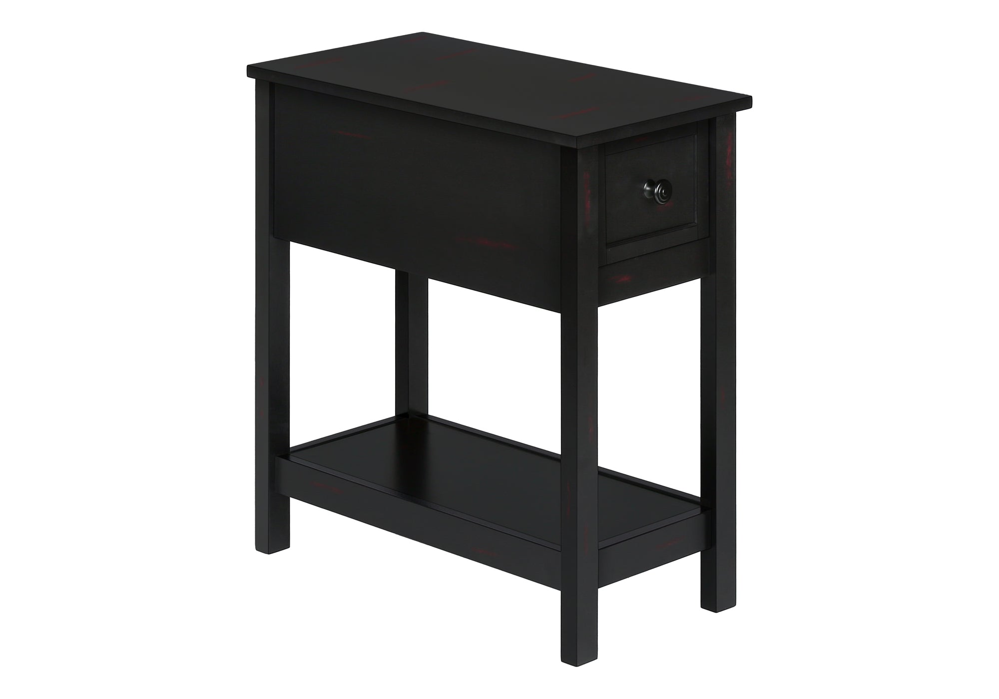 EleganceEdge 2 Tier Accent Table - Black Veneer Nightstand with Storage Drawer | Modern Side Table for Bedroom, Living Room & Office | Compact End Table with Shelf & Drawer for Home Decor