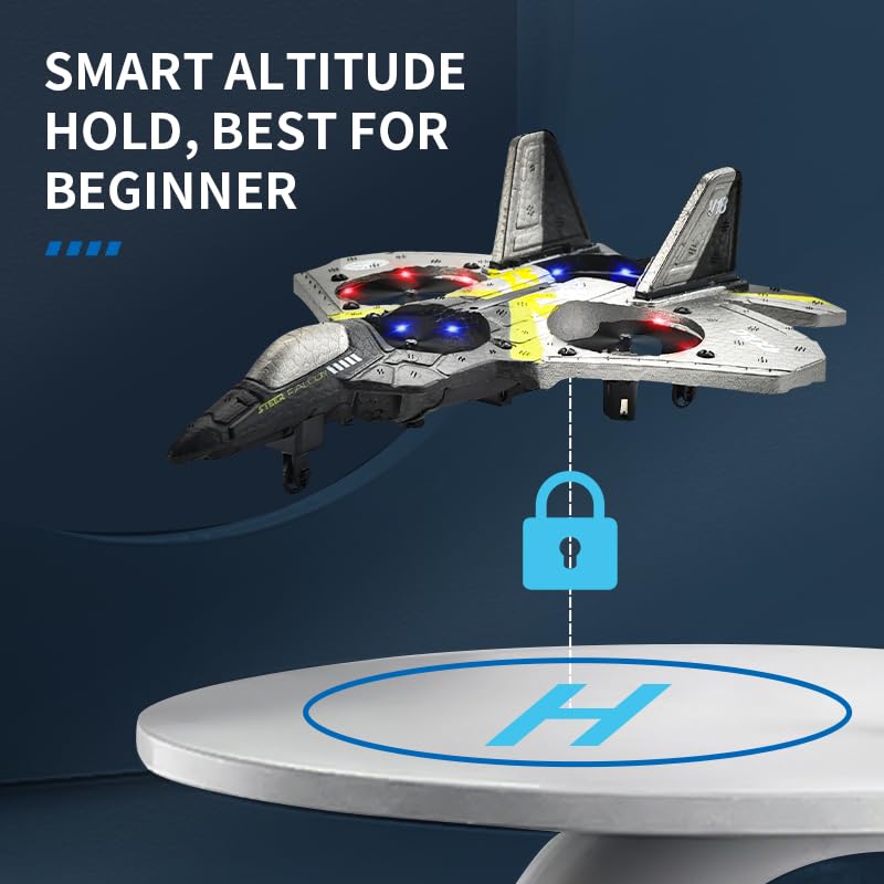 V17 Jet Fighter Stunt RC Airplane - 2.4GHz Remote Control Foam Plane with 2 Batteries, 360° Drop-Resistant Stunt Spin & LED Lights - Best RC Toy for Kids Ages 3-8 - Perfect for Outdoor Play, Birthday Gifts & Backyard Flying Fun