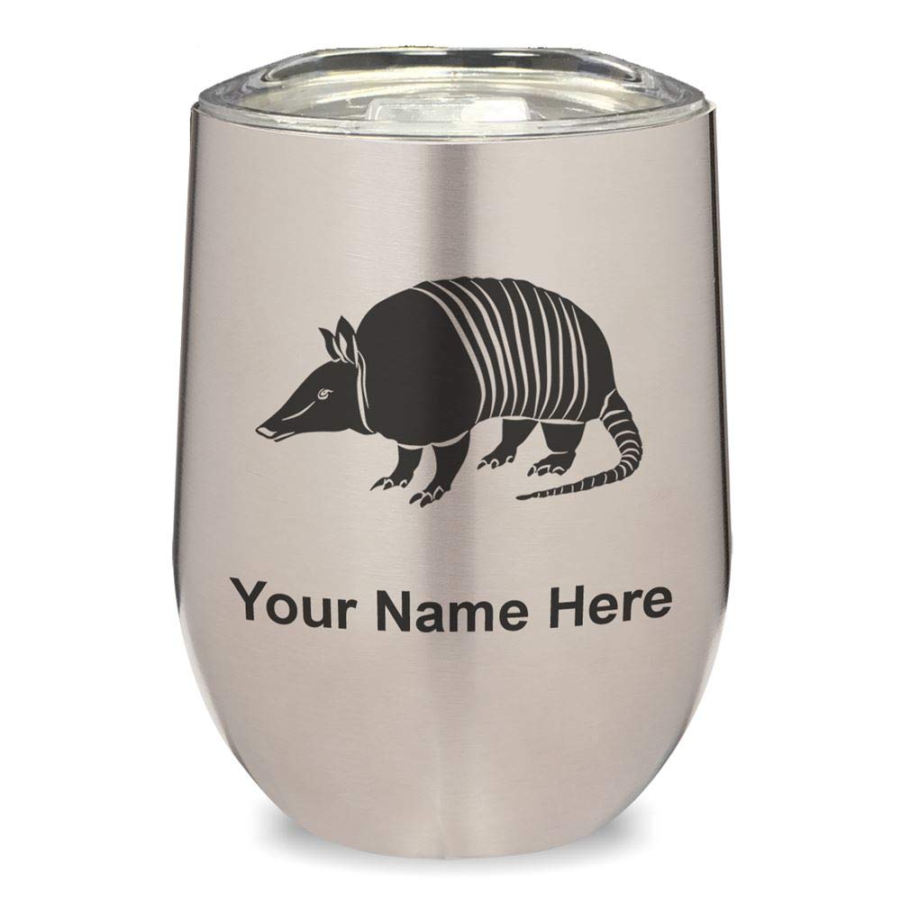 LaserGram Double Wall Stainless Steel Wine Tumbler with Personalized Engraving - Insulated 16oz Cup for Red/White Wine, Cocktails & Iced Beverages - Perfect for Outdoor Parties, Picnics & Home Entertaining (Armadillo Design)