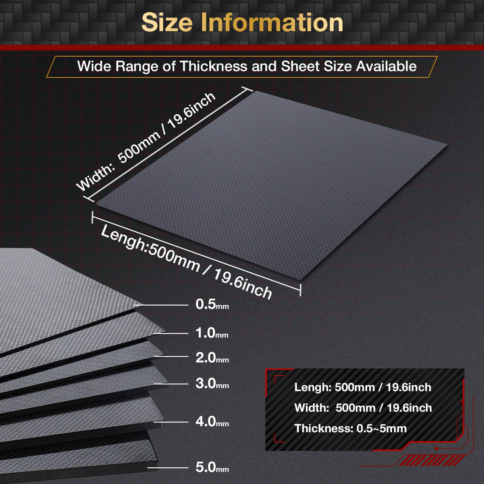 ARRIS 2.5mm Carbon Fiber Sheet - 500x500mm Large Carbon Plate (0.5mm to 6mm Thickness Options) - Plain & Glossy Finish - Perfect for DIY Projects, RC Models, Automotive Parts & Industrial Applications