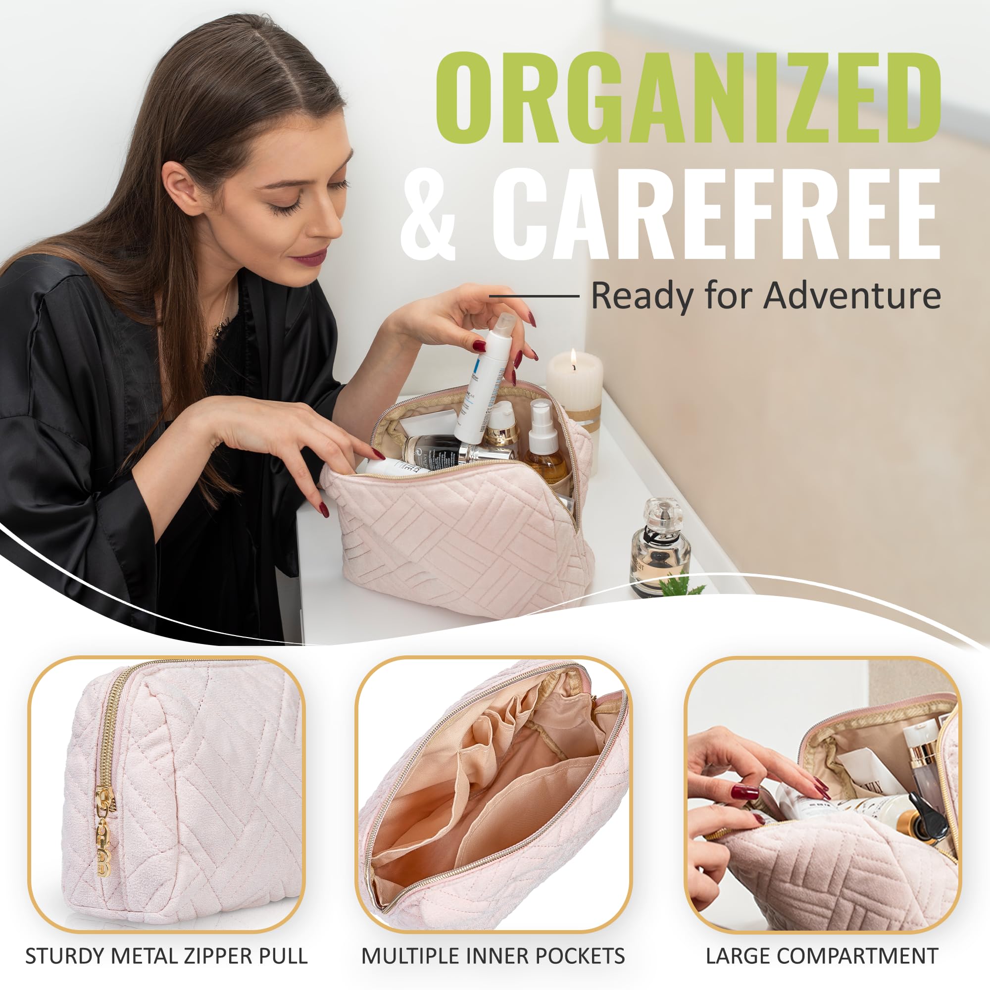 BOACAY Large Makeup Bag for Women - Waterproof Travel Cosmetic Organizer with Zipper, Perfect for Toiletries, Accessories & Brushes | Ideal for Travel, Gym & Daily Purse Organization