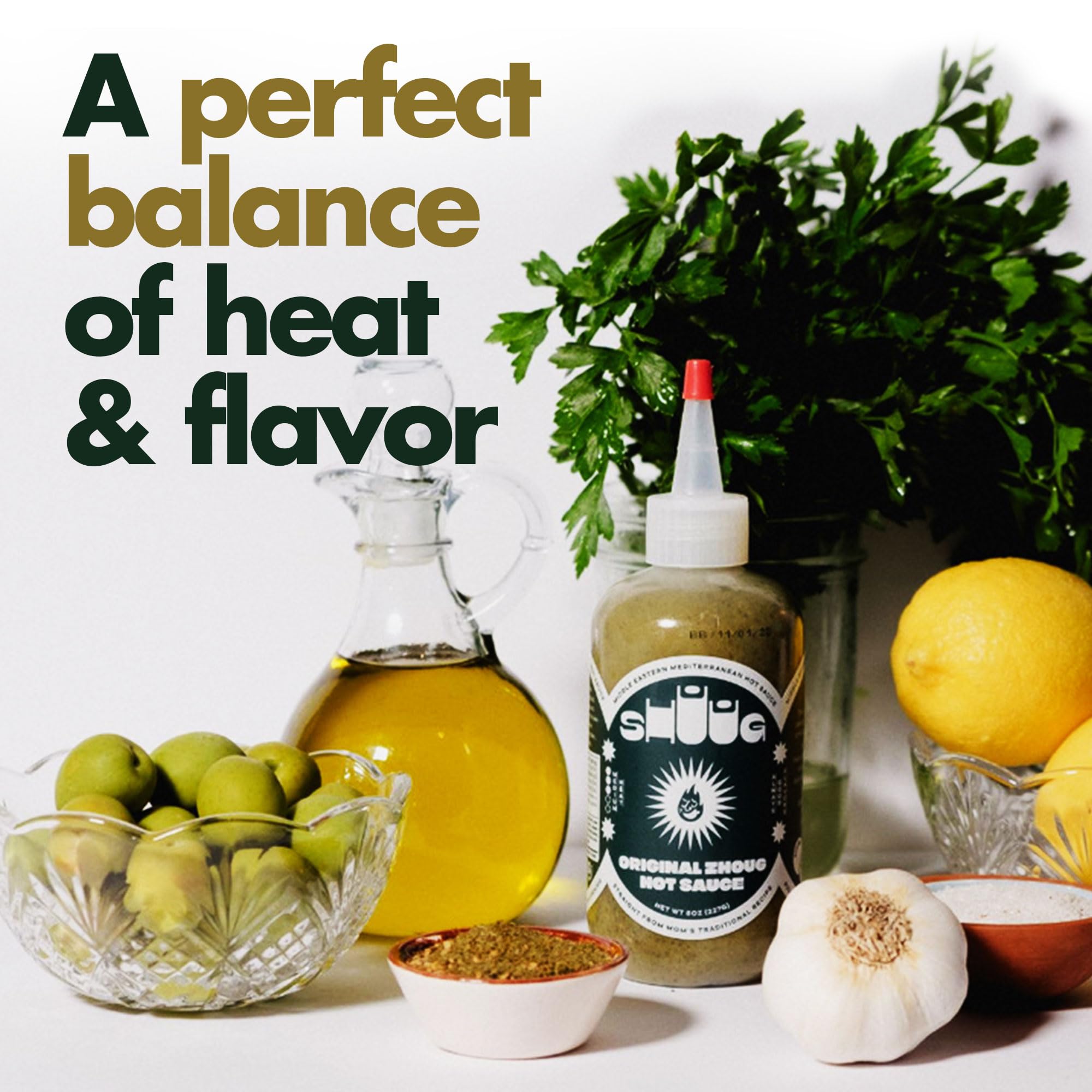 Organic Mediterranean Green Hot Sauce (Zhoug) 9oz - Vegan, Non-GMO, Kosher | Spicy Sauce with Cilantro, Garlic, Jalapeno, Poblano & Scotch Bonnet Peppers | Perfect for Tacos, Grilled Meats & Mediterranean Dishes