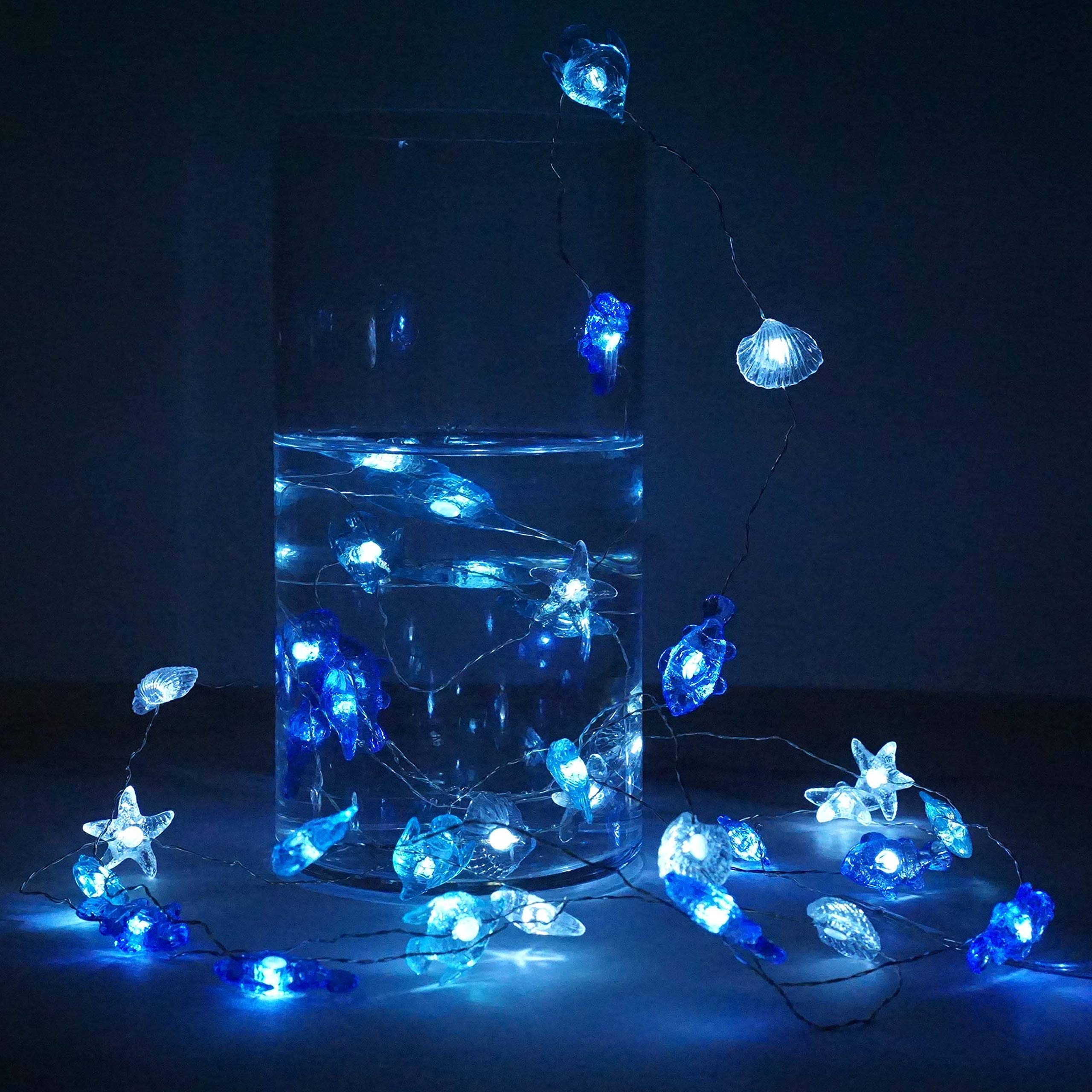 Decorman Sealife String Lights 14ft 40 LED Waterproof Outdoor Lights - 8 Lighting Modes, Remote Control & Timer - Cool White Battery Powered Fairy Lights for Bedroom, Wedding, Party, Garden, Patio Decor