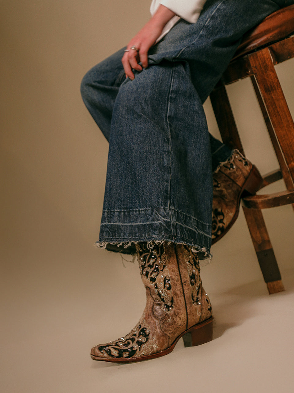 Women's Black Glitter Inlay Floral Overlay Cowboy Boots with Crystals and Studs - Snip Toe Brown Western Boots for Country Dancing & Rodeo Events
