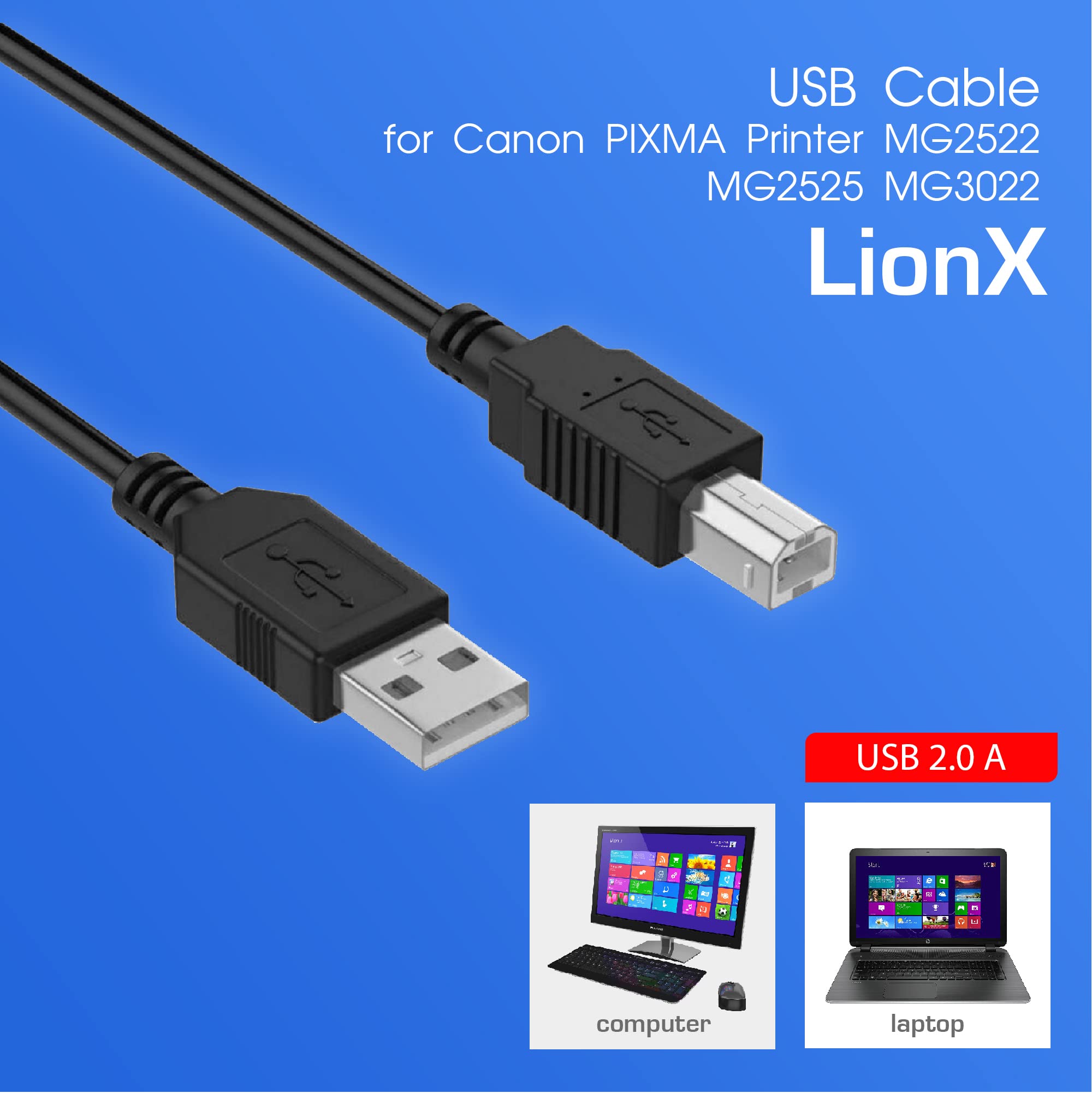LIONX 6ft USB 2.0 Printer Cable A to B - High-Speed USB Cable for HP, Canon, Epson, Brother Printers - Perfect for Home Office, Small Business & School Printing Needs