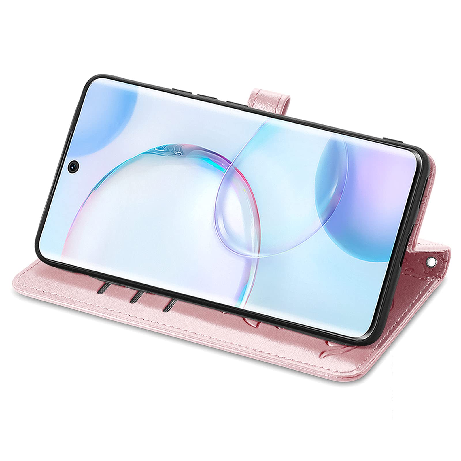 Cute Cartoon Cat & Dog Wallet Case for Huawei Honor 50/Nova 9 - PU Leather Flip Cover with ID Card Holder (Rose Gold) - Perfect for Daily Use, Travel & Shopping