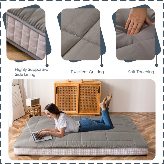 MAXYOYO Extra Thick Japanese Floor Futon Mattress - Dark Grey Foldable Tatami Bed for Guest Room, Meditation & Small Space Living | Comfortable Floor Sleeping Solution