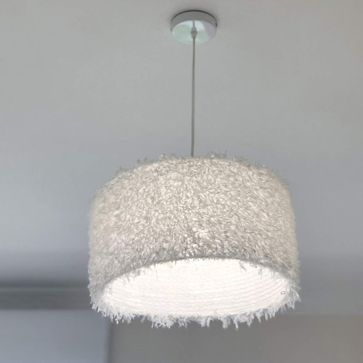 GDLight White Feather Pendant Lamp - 35cm Modern Round Chandelier for Bedroom, Dining & Living Room | Romantic Hanging Light for Girls, Princess Decor & Girlfriend Gifts | Perfect for Nursery, Wedding Decor & Boho Home Lighting