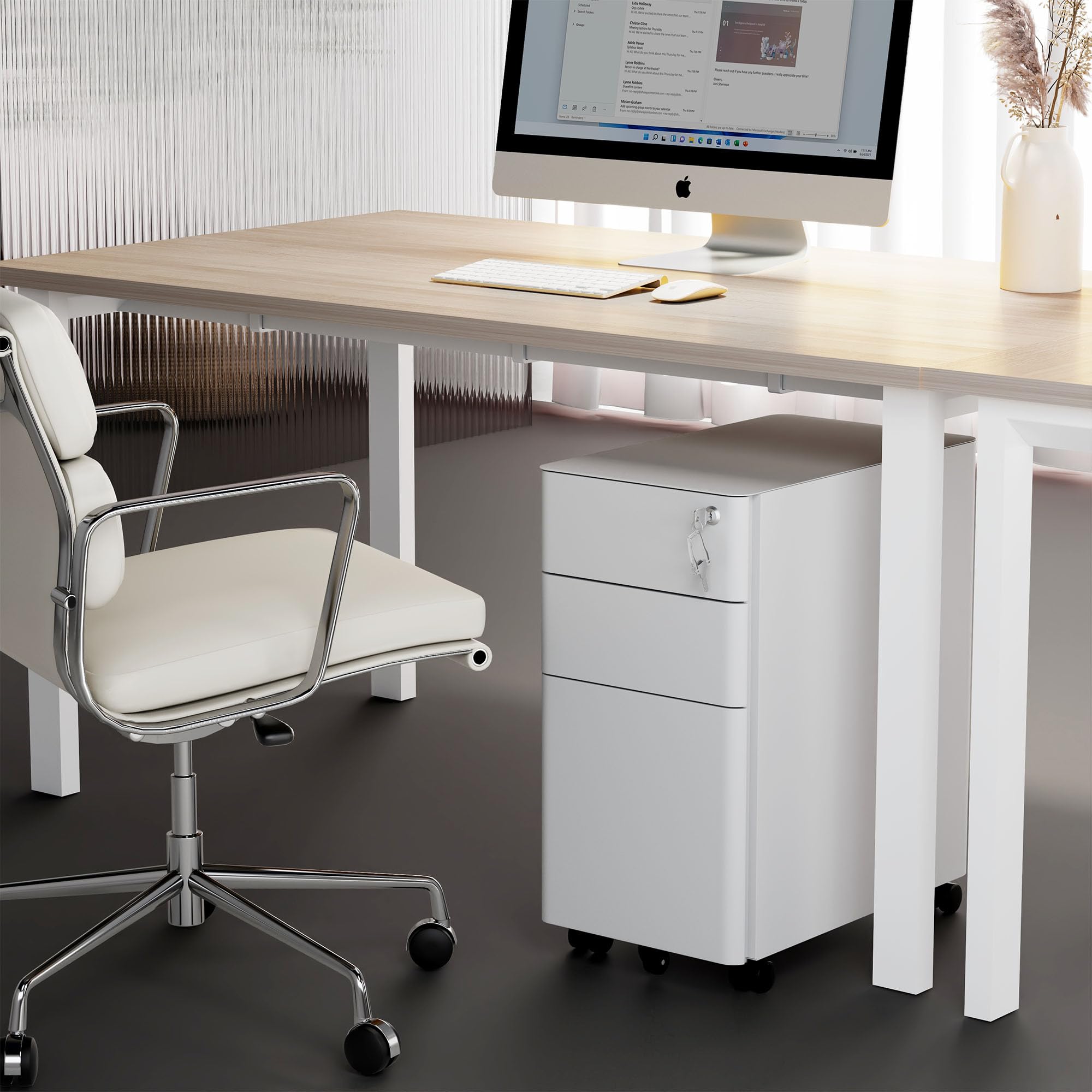 Mount-It! Slim Rolling Under Desk Cabinet - 3-Drawer Mobile File Storage with Lock for Home & Office Organization - White - Perfect for Small Spaces & Clutter-Free Workspaces