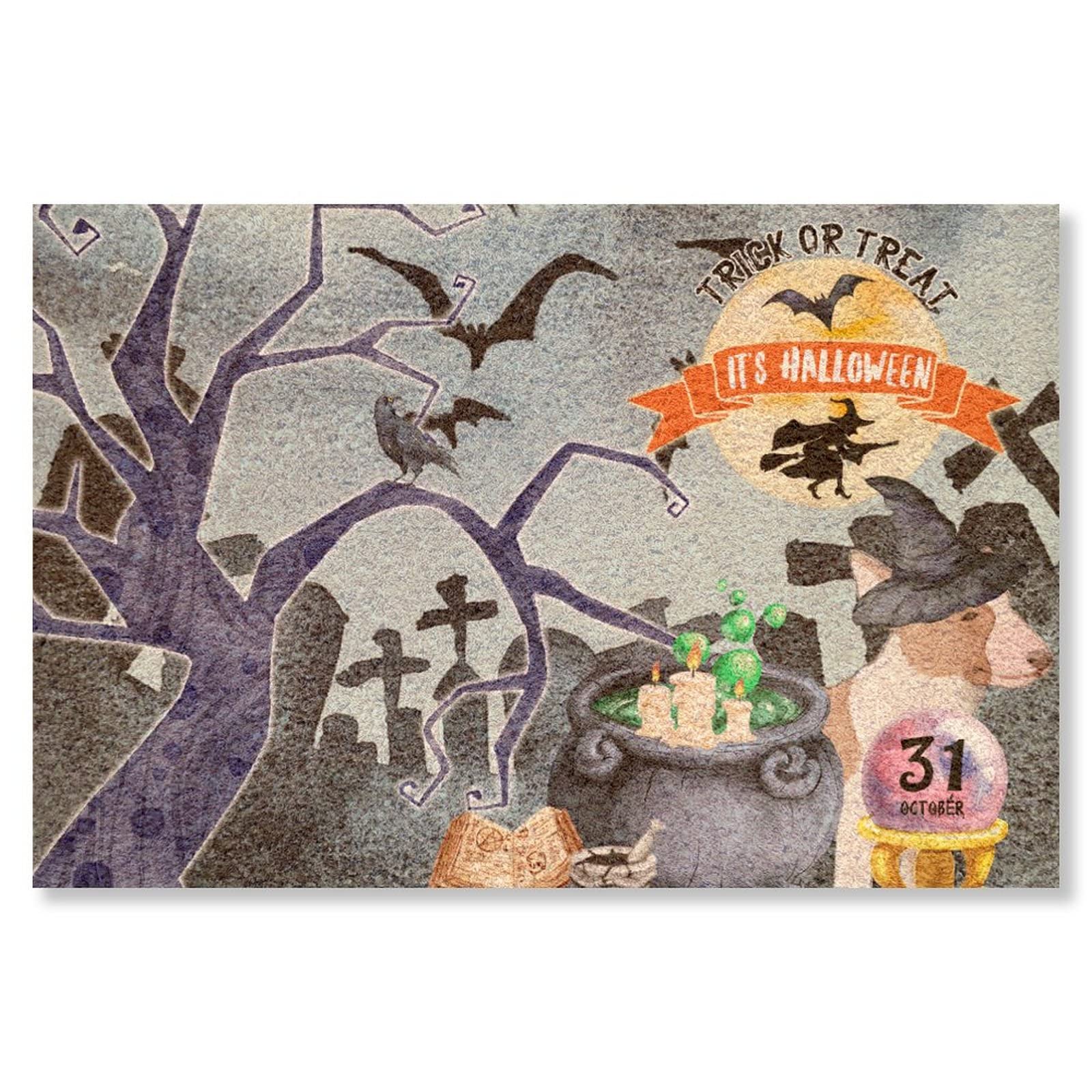 Halloween Beagle Dog Witches Brew Doormat - Scary Bats Crow Ghost Coir Non-Slip Entry Mat (24x36 Inch) for Indoor/Outdoor Fall Decor - Perfect for Front Door, Porch, and Halloween Party Decorations