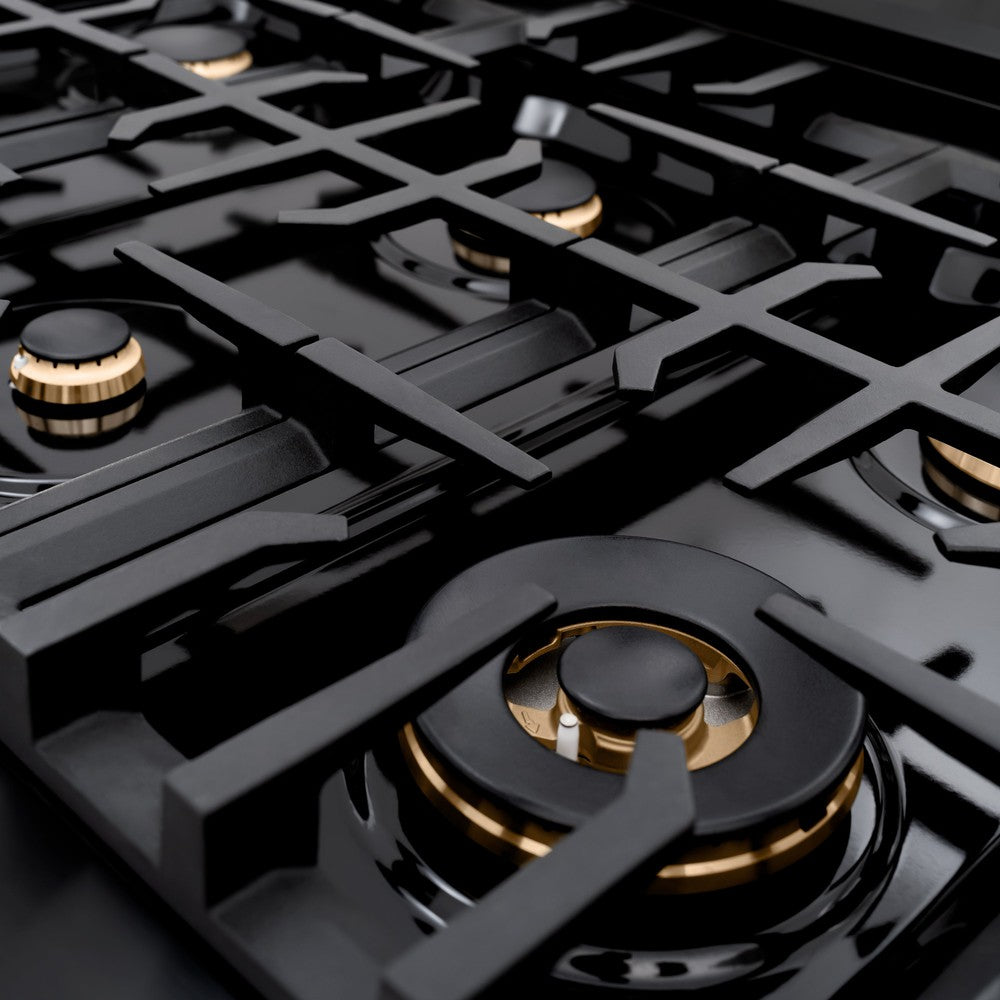 ZLINE Autograph Edition 36-Inch Dual Fuel Range - 5.2 cu.ft Capacity, 6-Burner Gas Cooktop & Electric Convection Oven - Black Stainless Steel with Champagne Bronze Accents (HDRBZ 36 CB) - Perfect for Gourmet Kitchens & Professional Home Chefs