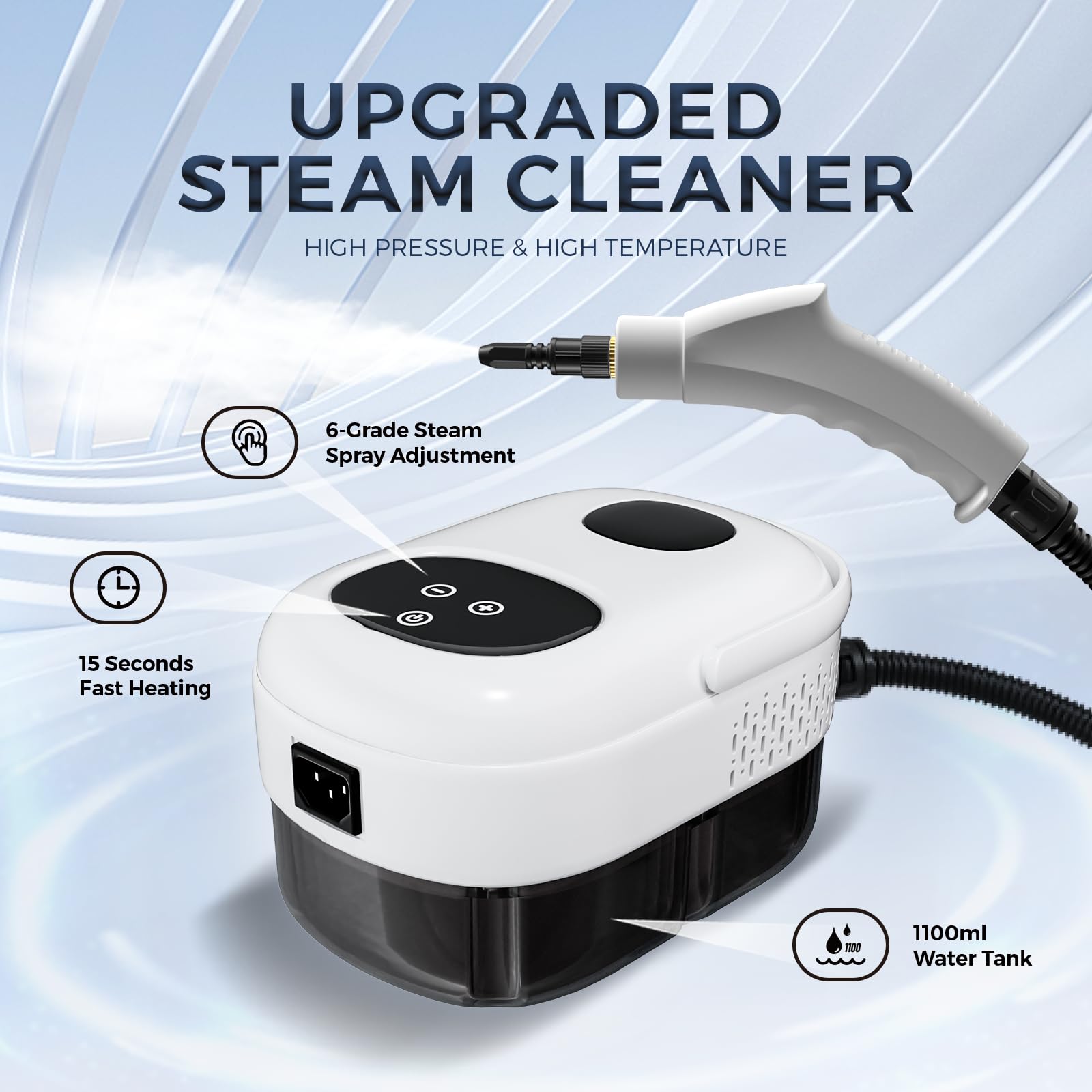 Upgraded 2500W Handheld Steam Cleaner - High Pressure Steamer for Home Cleaning with 3 Attachments - Portable Steam Mop for Kitchen, Bathroom, Floors & Car Detailing - White (Ideal for Deep Cleaning Grout, Upholstery & Sanitizing Surfaces)