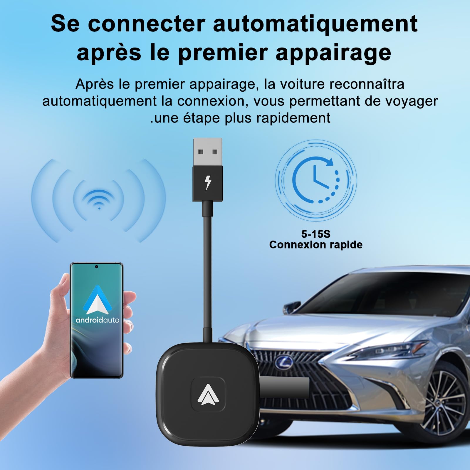 Wireless Android Auto Adapter for Car - USB Dongle Converts Wired to Wireless Android Auto - Compatible with Android 11+ & 98% of Vehicles - Perfect for Hands-Free Navigation, Music & Calls While Driving