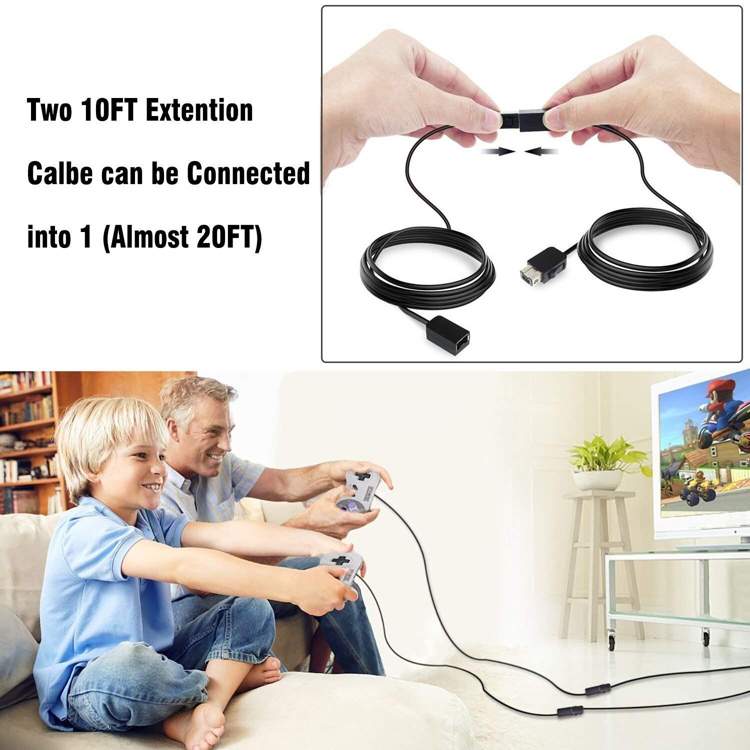 2-Pack 10Ft SNES Classic Controller Extension Cable for Super Nintendo & NES Classic Edition, Mini Versions (2016/2017) & Wii U - Perfect for Gaming Setups & Multiplayer Sessions