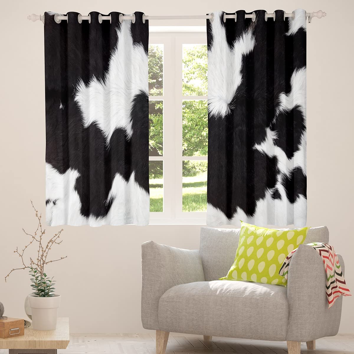 Cowhide Print Blackout Curtains for Bedroom & Living Room - 52x63 Inch Farmhouse Window Drapes (2 Panels) - Darkening Thermal Insulated Curtains for Women, Men & Kids - Rustic Cow Skin Decor for Nursery, Apartment & Farmhouse Style Homes