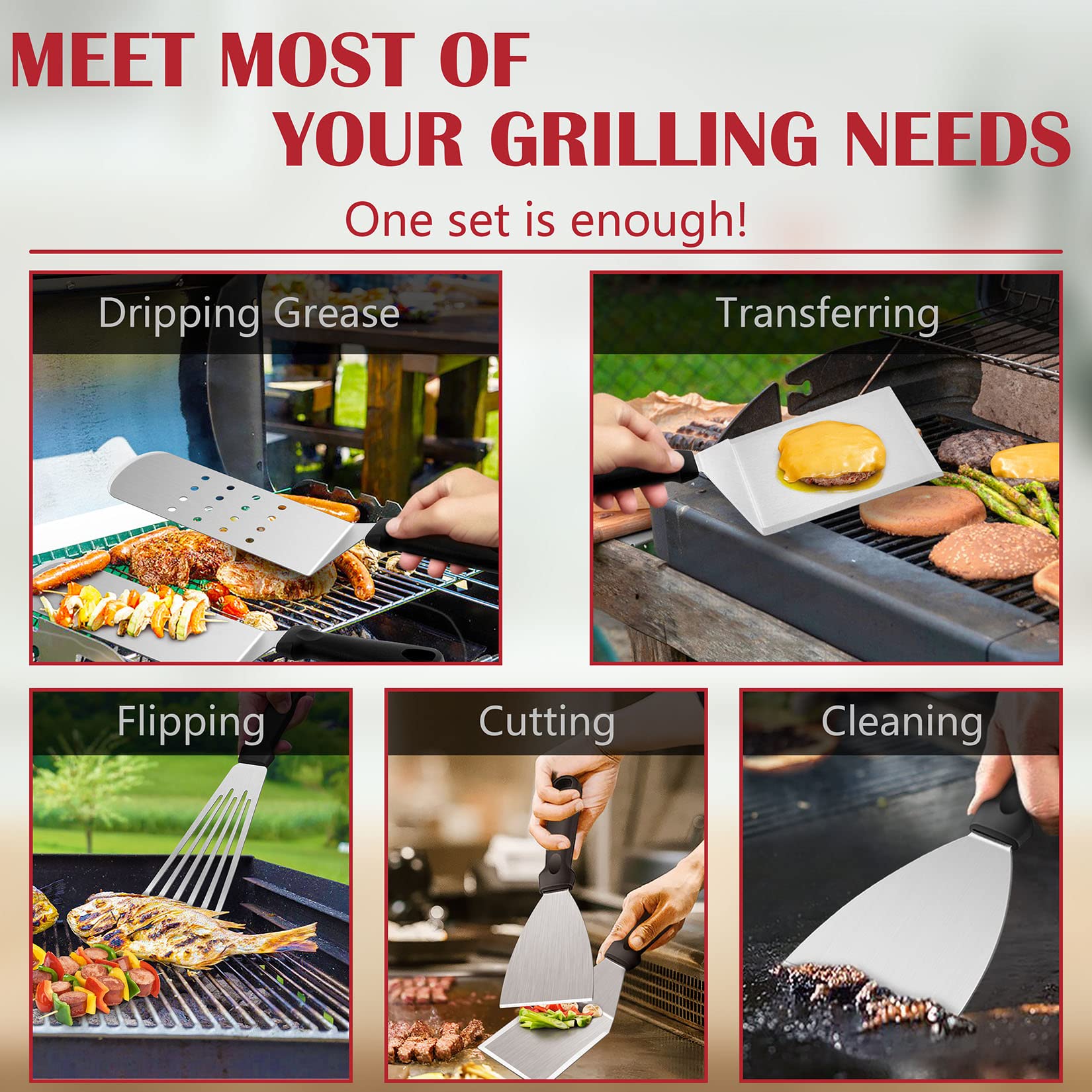 Joyfair 30Pcs Premium Griddle Accessories Kit - Stainless Steel BBQ Flattop Grill Tools Set with Melting Dome, Basting Cover, Burger Press & Turner Spatula for Outdoor Camping, Teppanyaki & Backyard Grilling | Perfect for Tailgating, Picnics & Home BBQ Parties