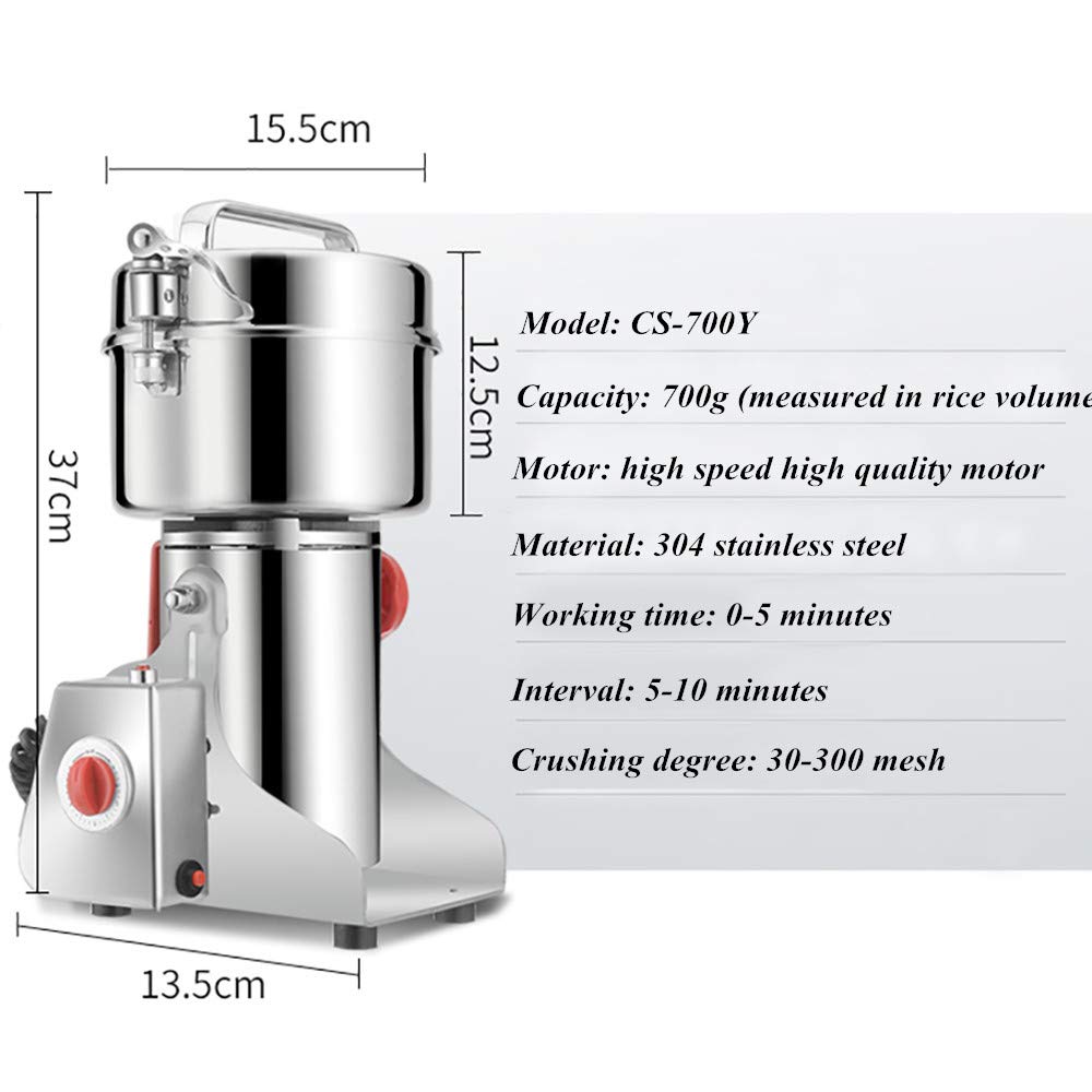 700G Electric Grain Grinder for Dry Spices, Flour, Herbs - Stainless Steel Powder Pulverizer for Corn, Wheat, Chili - Perfect for Home Baking, Coffee Grinding & Spice Preparation (110V)