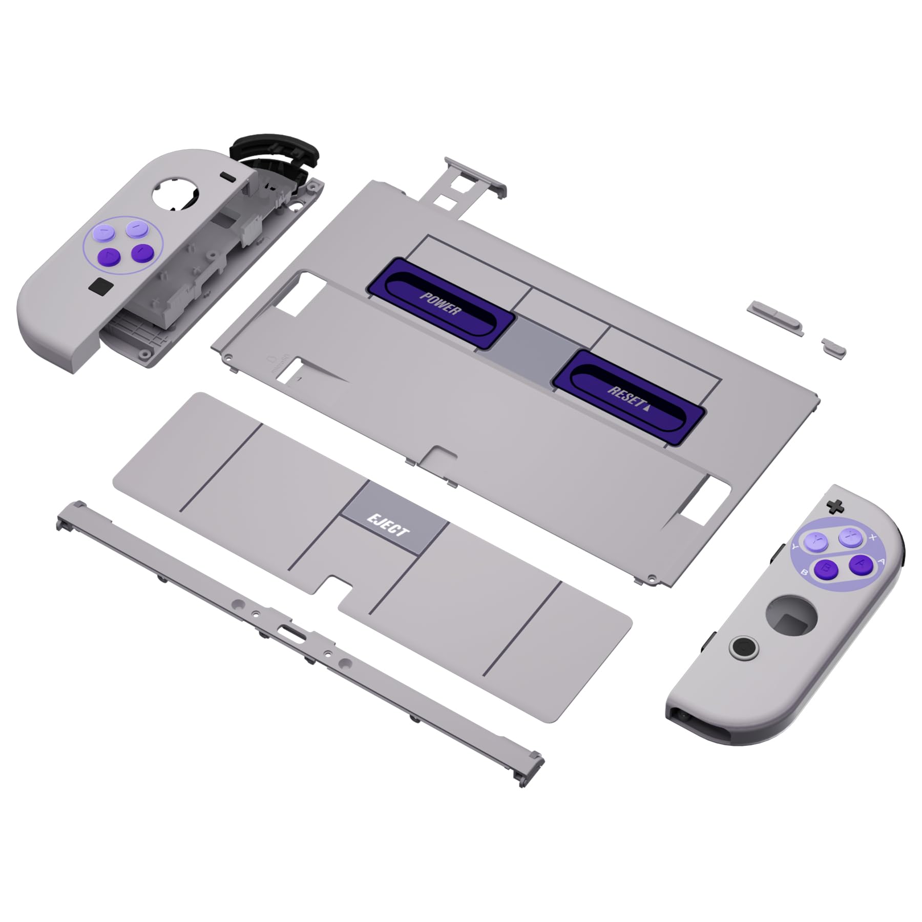 eXtremeRate DIY Full Set Shell Buttons for Nintendo Switch OLED - Soft Touch Replacement Back Plate & Kickstand, Custom Housing for JoyCon Controllers (SNES Style) | Perfect for Gaming Enthusiasts & Console Modders