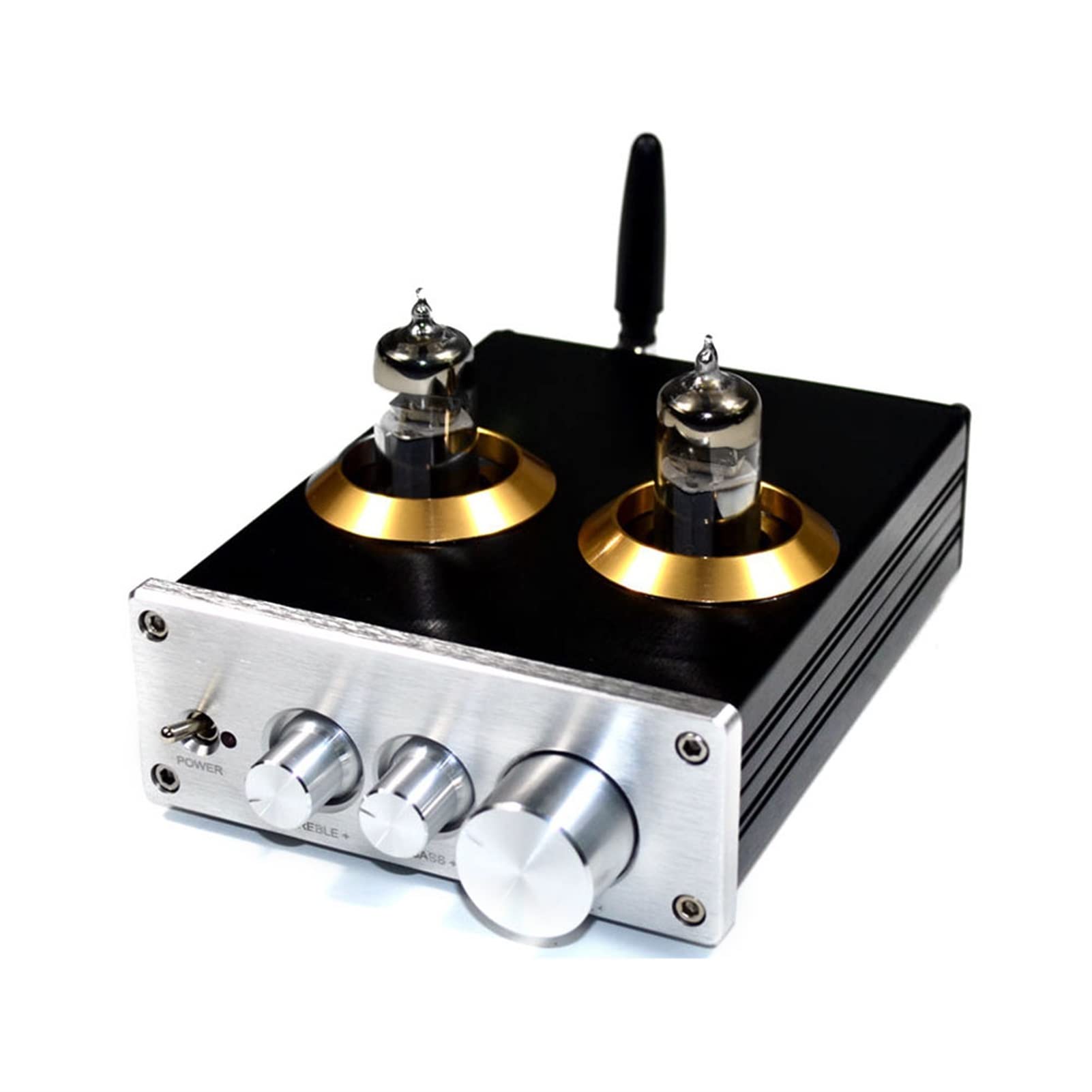 Portable Mini 6J5 Vacuum Tube Amplifier Preamplifier with Bluetooth, Volume & Tone Control - Silver | Hi-Fi Audio Enhancer for Home Theater & Music Listening