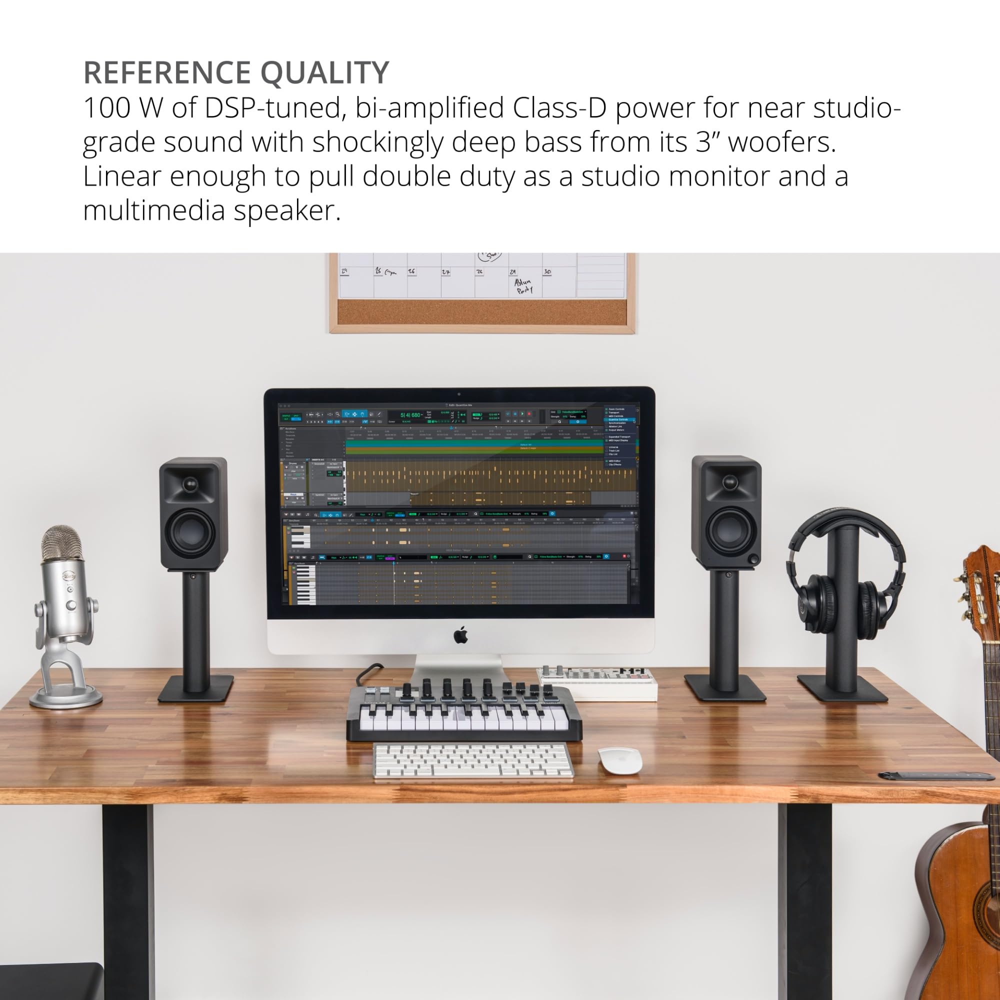 Kanto ORAMB 100W Bluetooth 5.0 Computer Speakers with USB-C Input - Bi-Amplified Desktop Audio System | 100Hz Auto Crossover | Studio Monitor Sound Quality | Perfect for Gaming, Music Production & Home Office (Black)