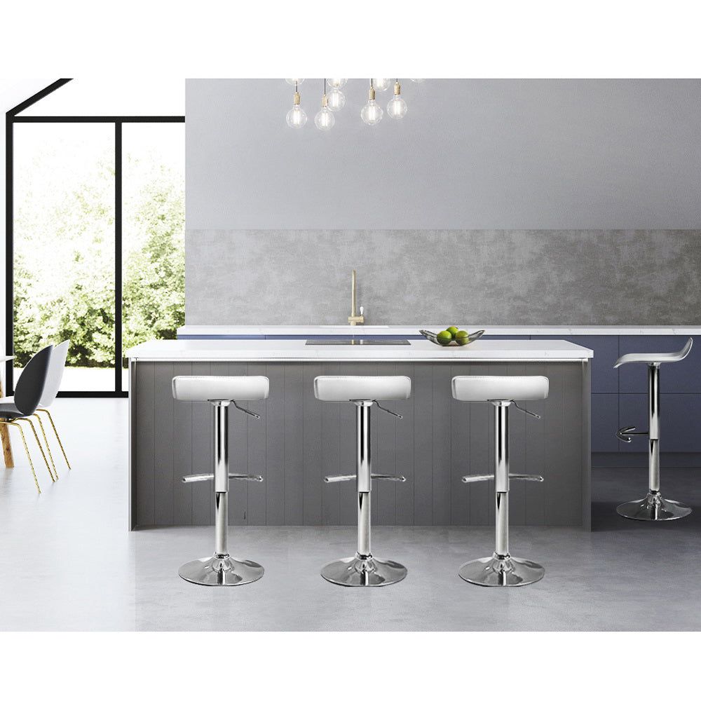 Adjustable Gas Lift Bar Stools Set of 4 - White Kitchen Counter Height Swivel Chairs for Dining Room, Breakfast Nook & Home Bar