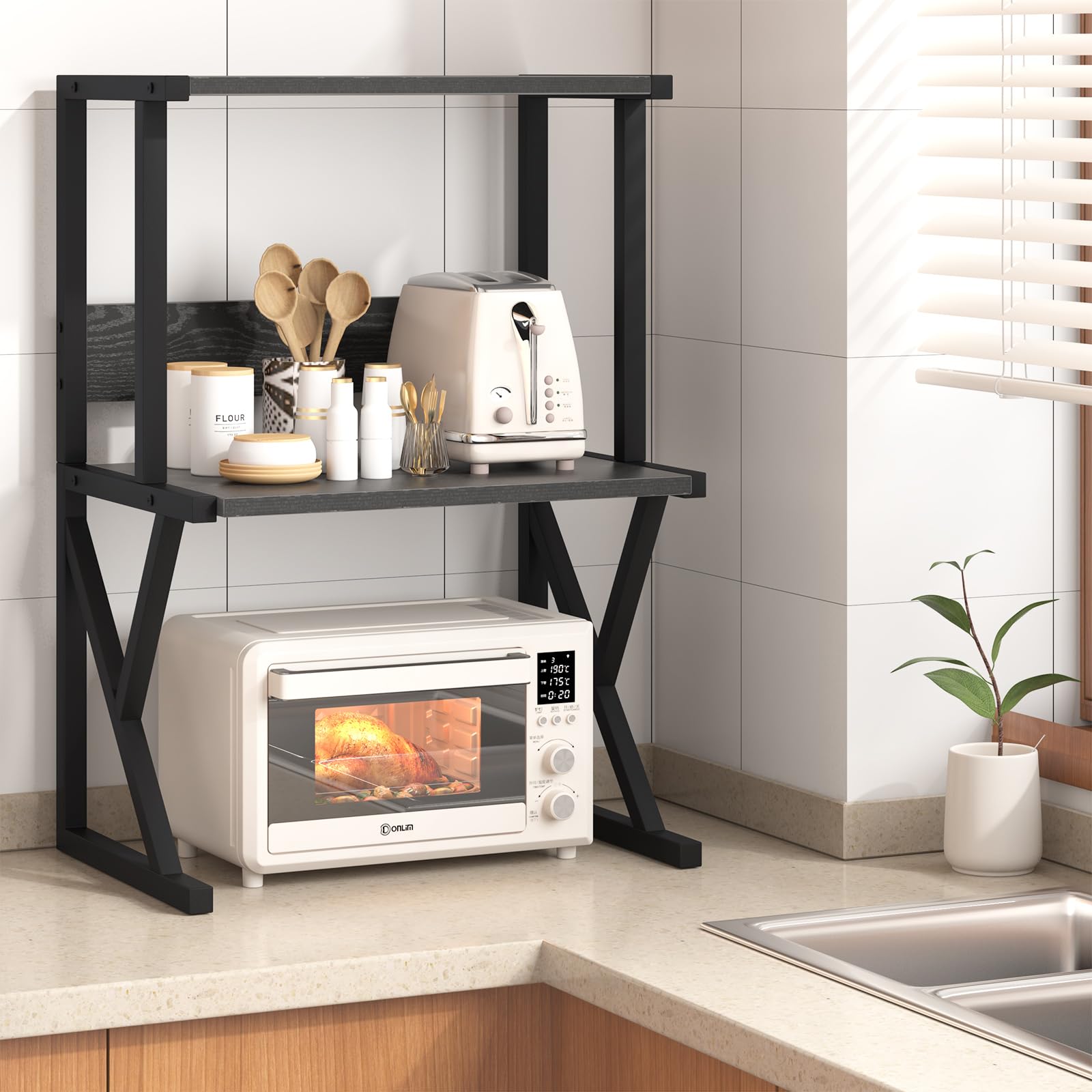 aboxoo 3-Tier Wooden Desktop Printer Stand with Storage Shelves - Under Desk Organizer for Fax Machine, Scanner & Home Office Supplies (Black) - Perfect for Small Spaces & Clutter-Free Workspaces